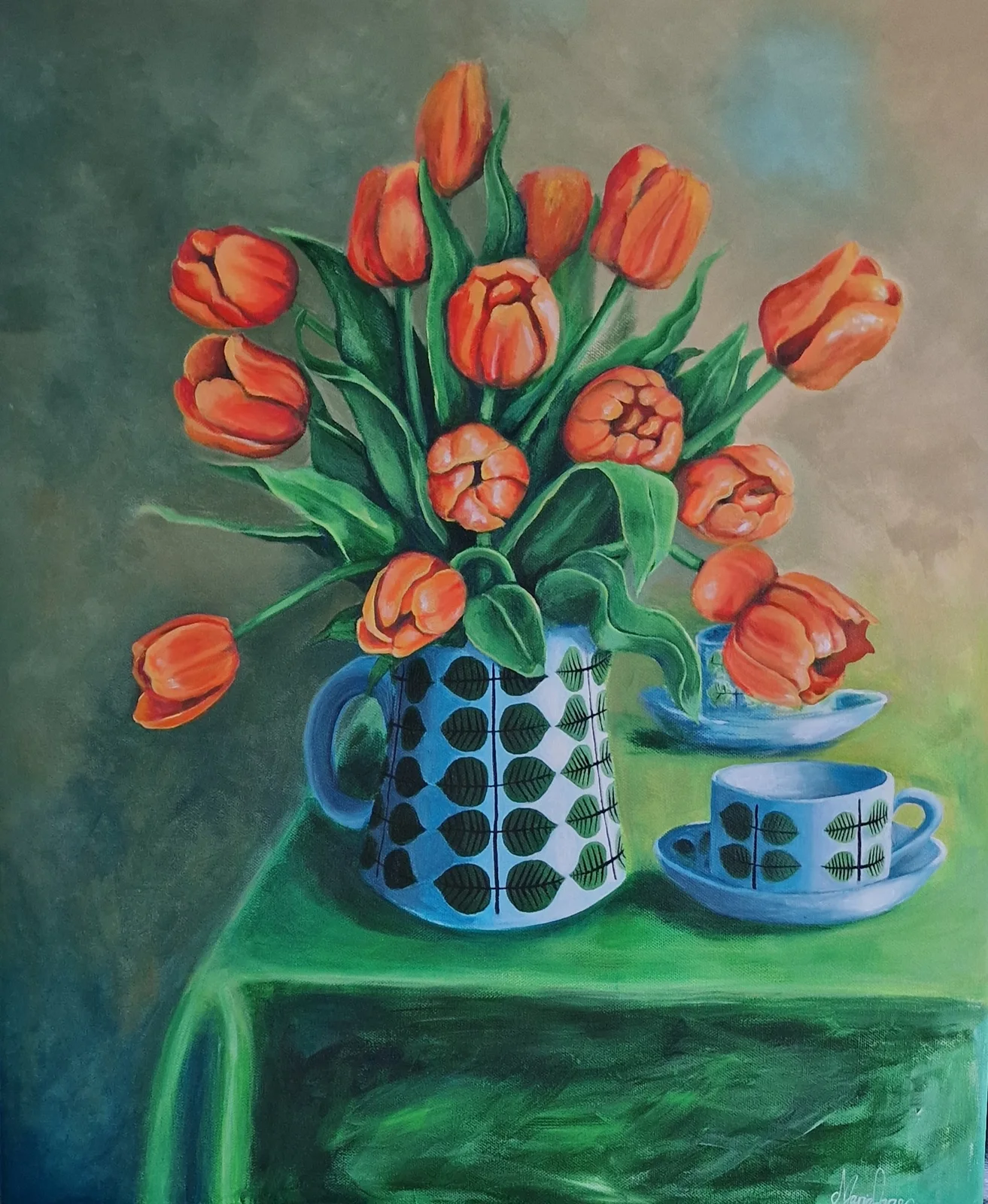 Akrylmålning Berså med tulpaner 3 av Maria L