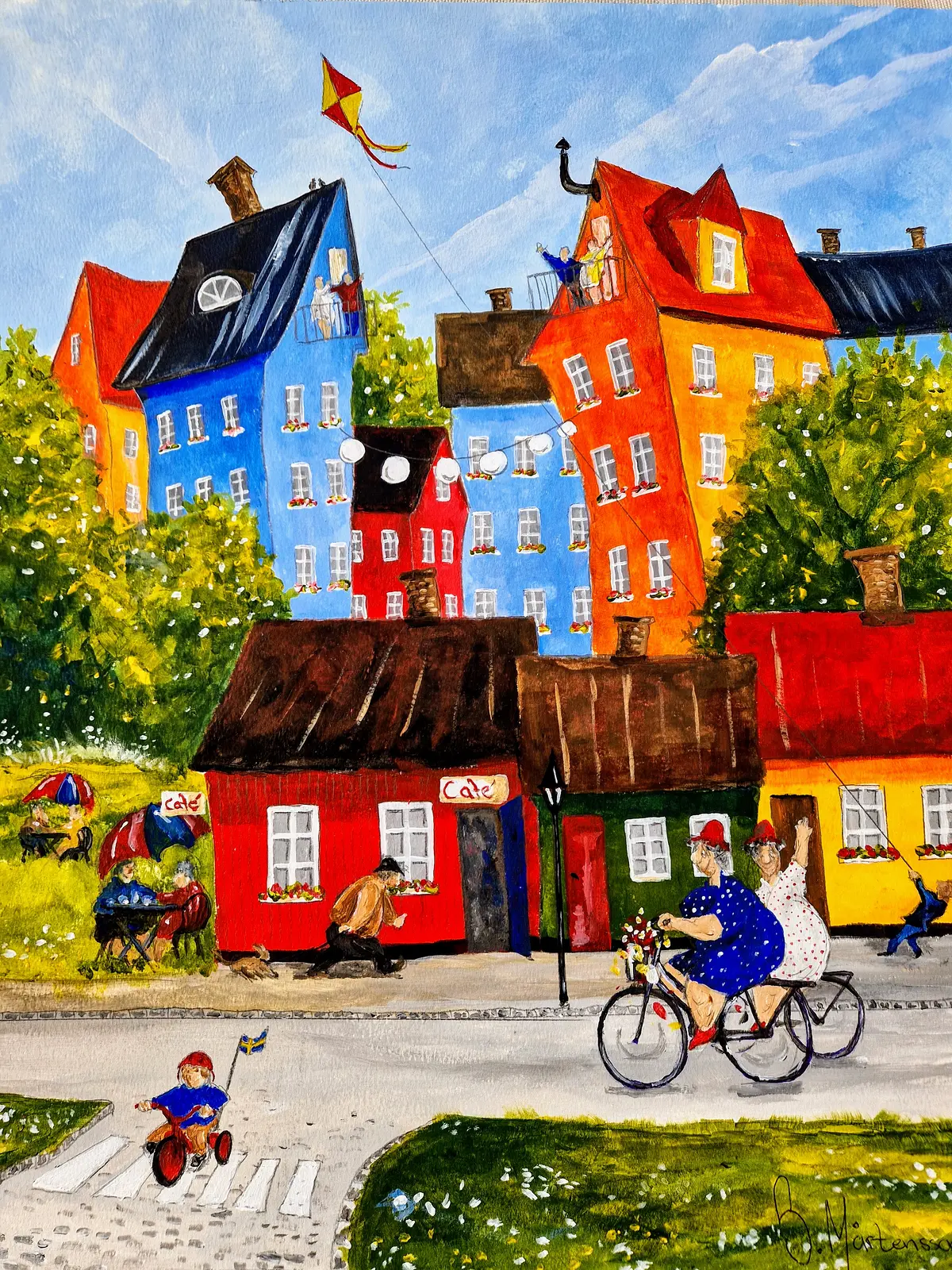 Akrylmålning Ines o Hjördis i lilla byn av Stefan Mårtensson