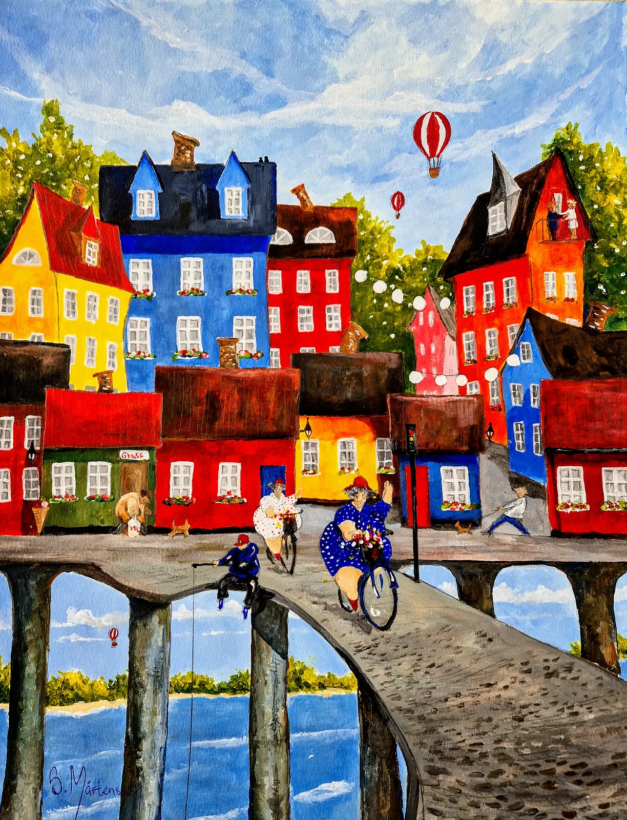 Akrylmålning Ines o Hjördis i lilla byn av Stefan Mårtensson