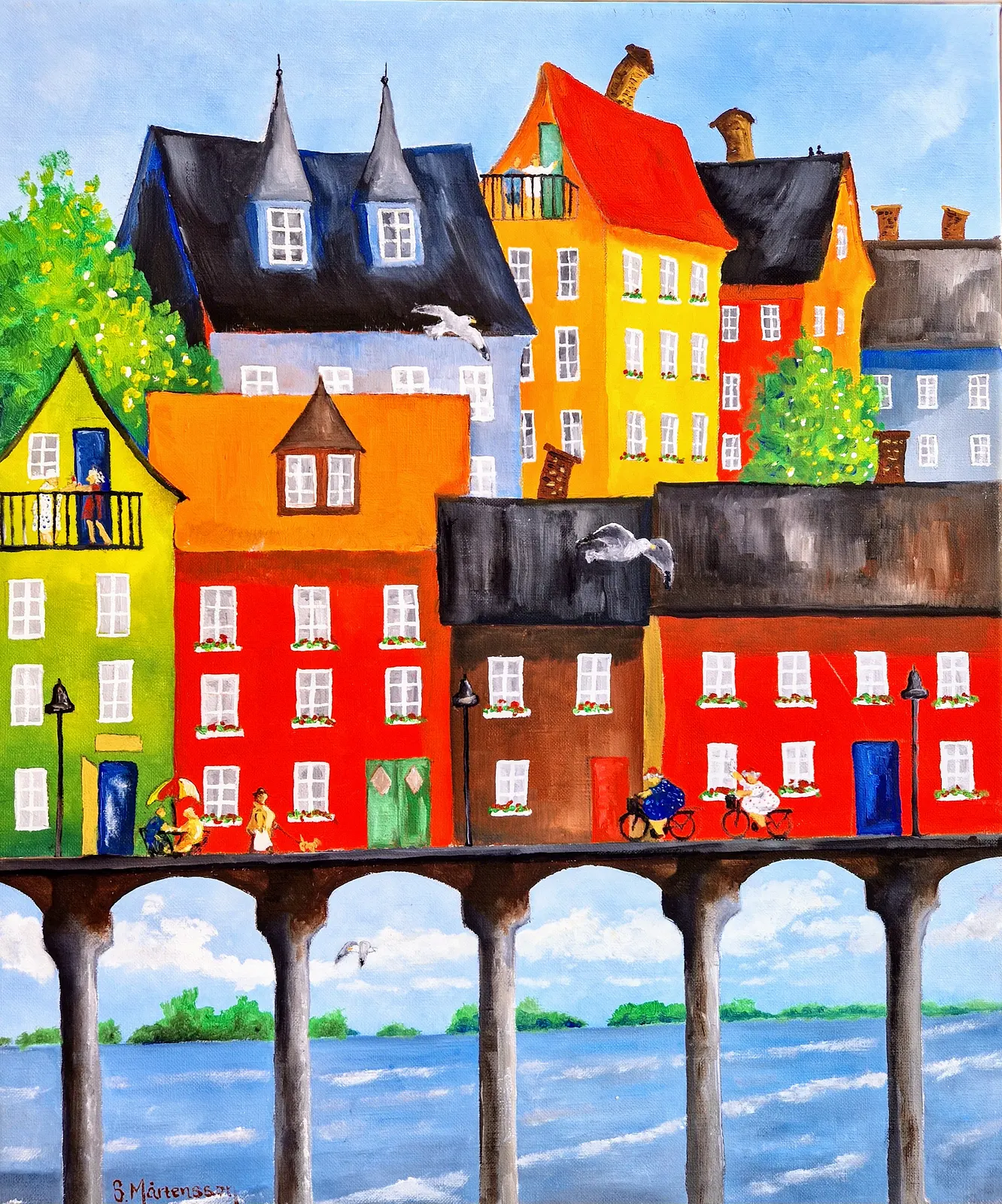 Oljemålning Ines o Hjördis i Sjöstaden. av Stefan Mårtensson