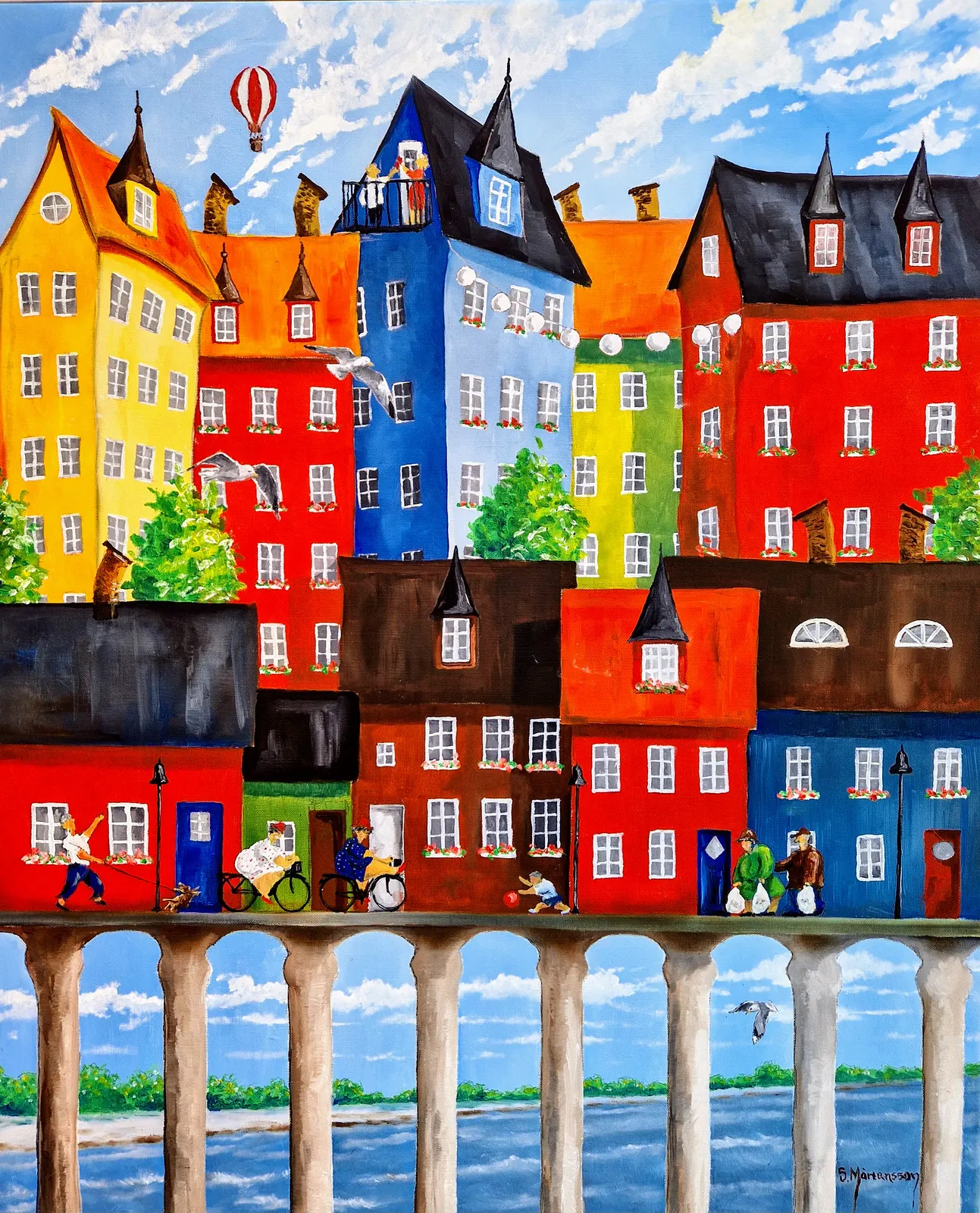 Oljemålning Ines o Hjördis i Sjöstaden. av Stefan Mårtensson