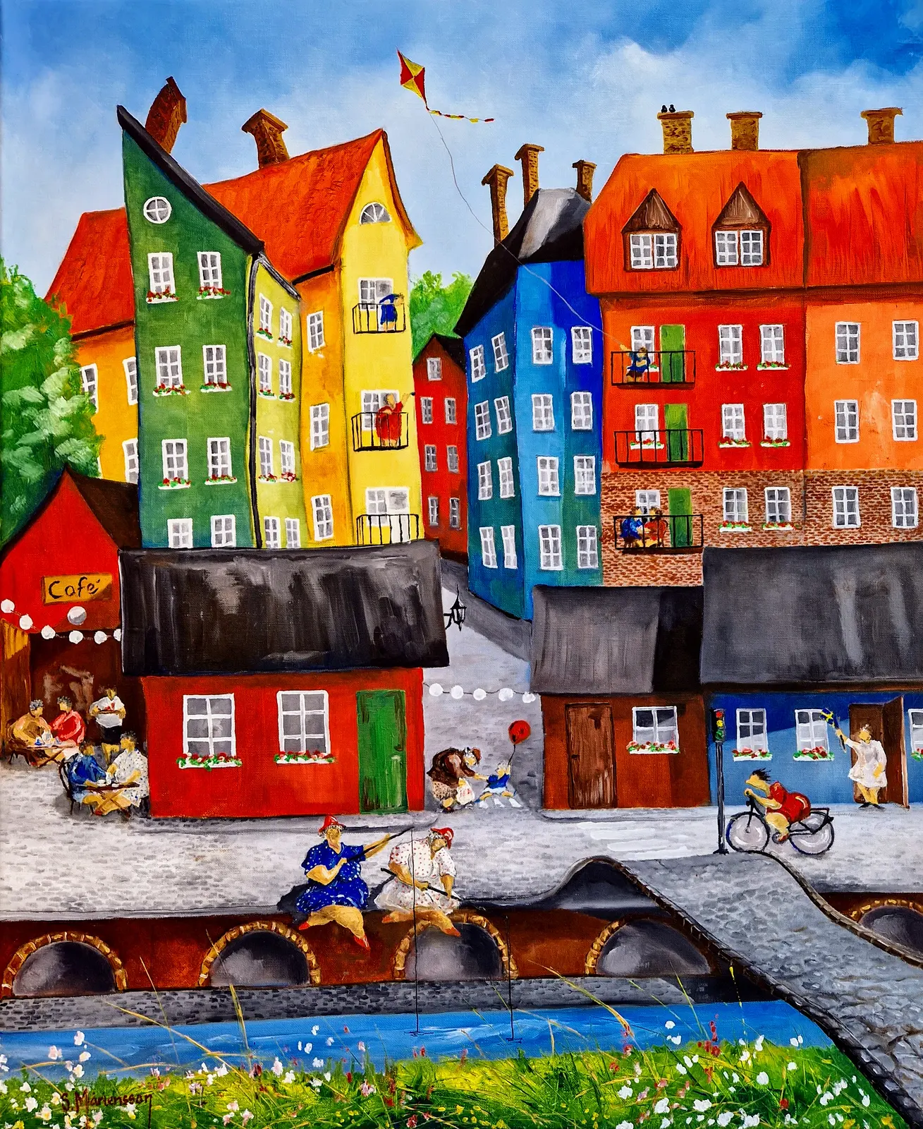 Oljemålning Ines o Hjördis i lilla byn av Stefan Mårtensson