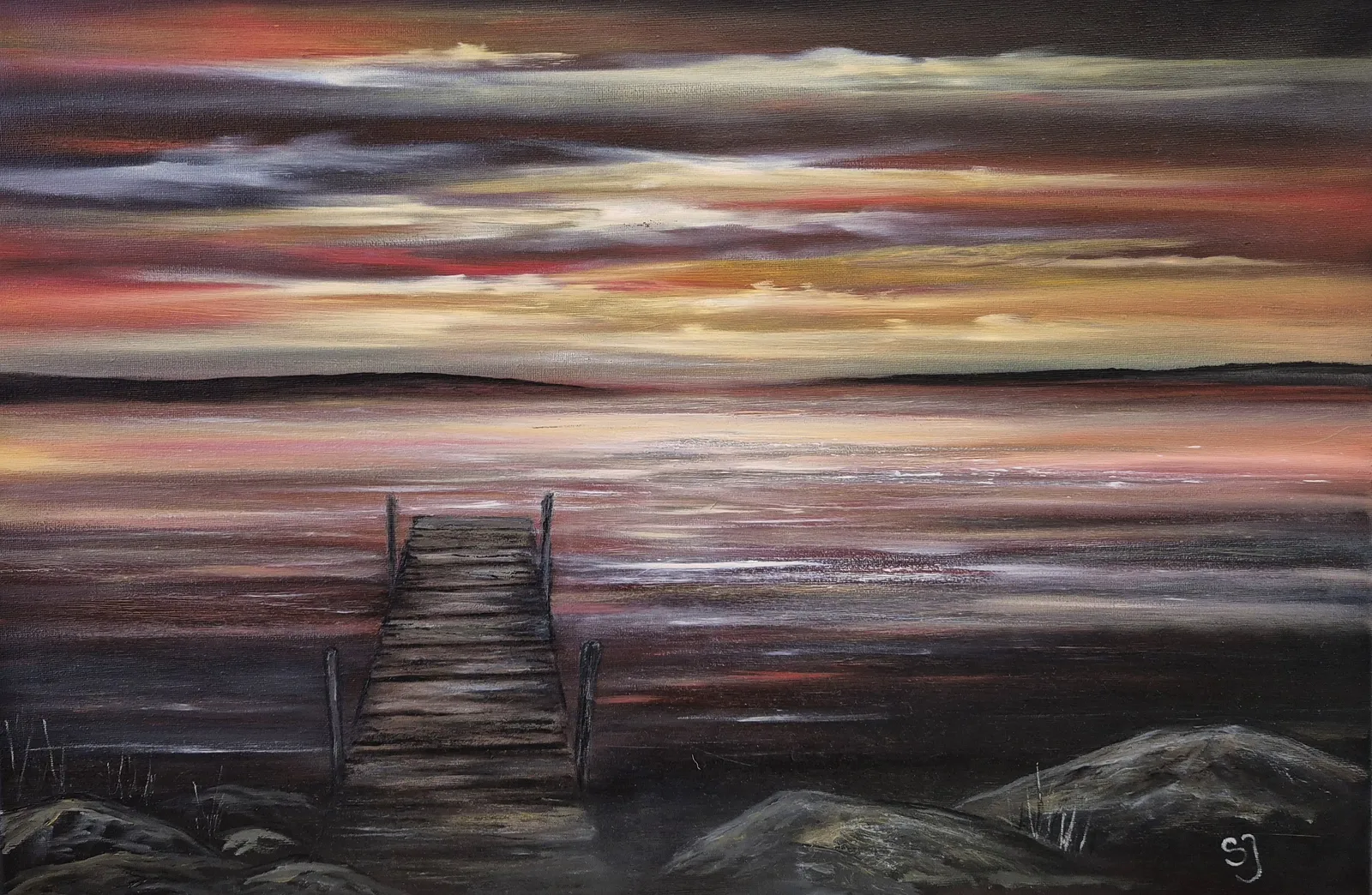 Oljemålning Bryggan av Sara Johansson