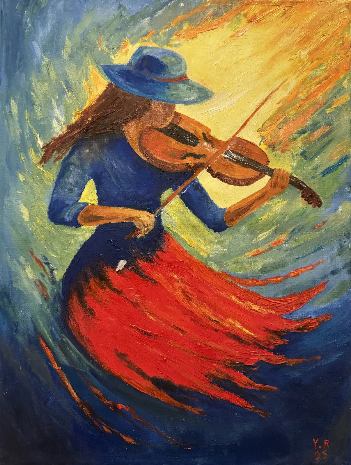 Oljemålning Eld och ton av Yohan Rashmeh