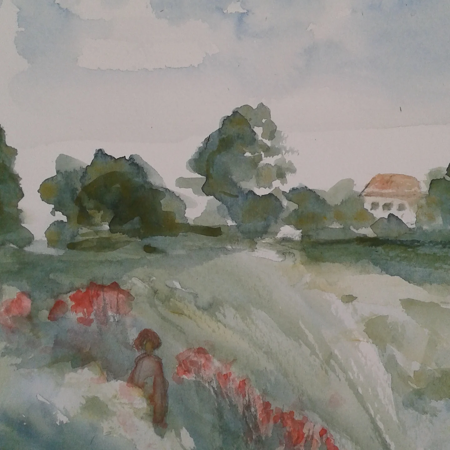 Akvarell I vallmofältet/In the poppy fields av Sonja Svensson