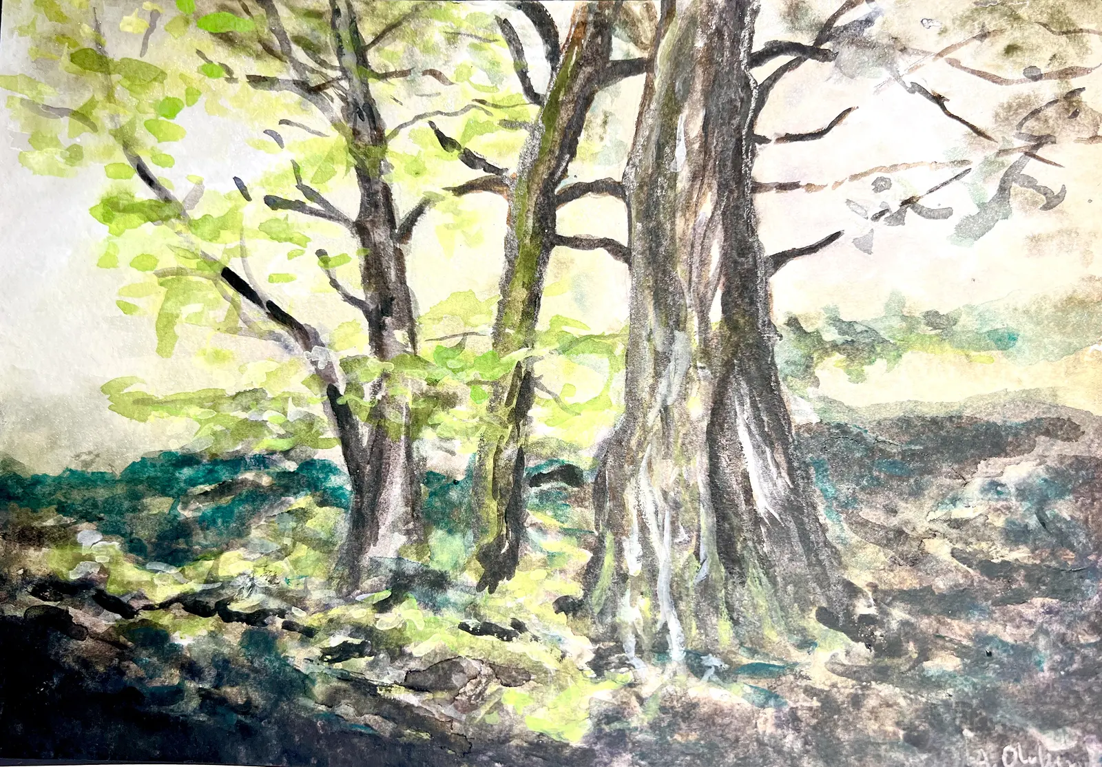 Akvarell Träd i grönska av Marianne Akasha Olofsson