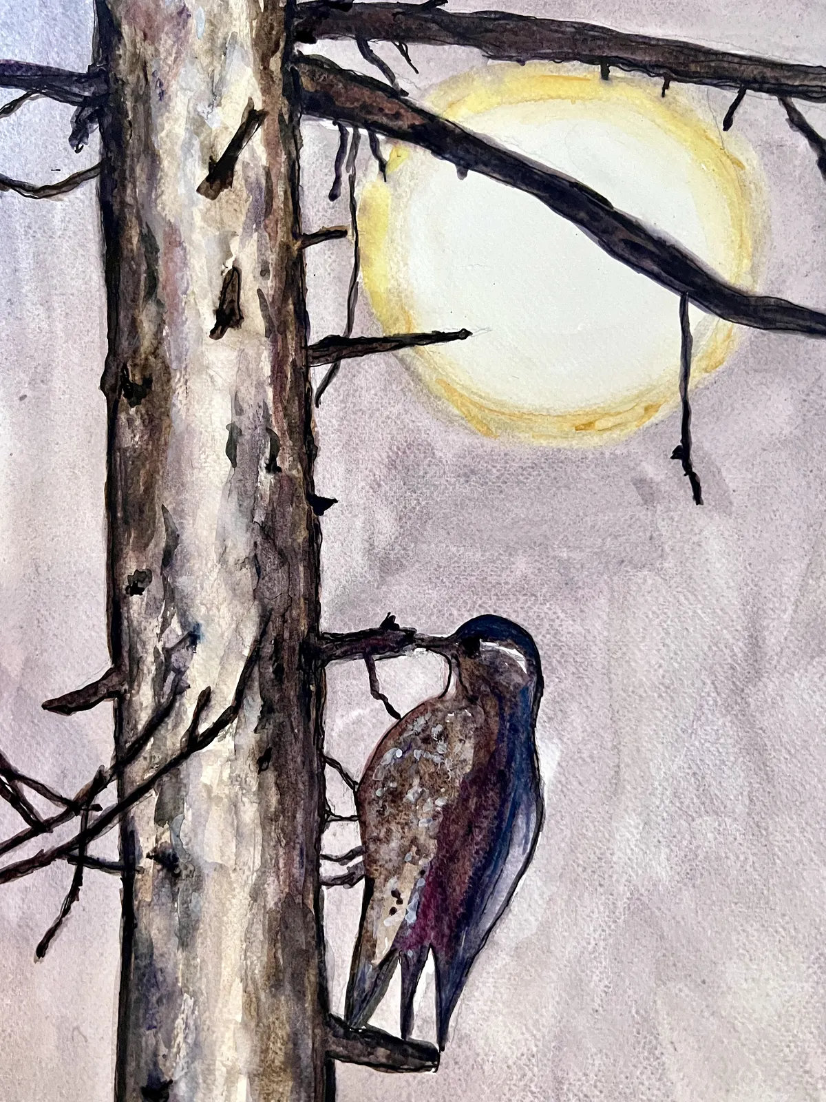 Akvarell Bird on branch av Marianne Akasha Olofsson