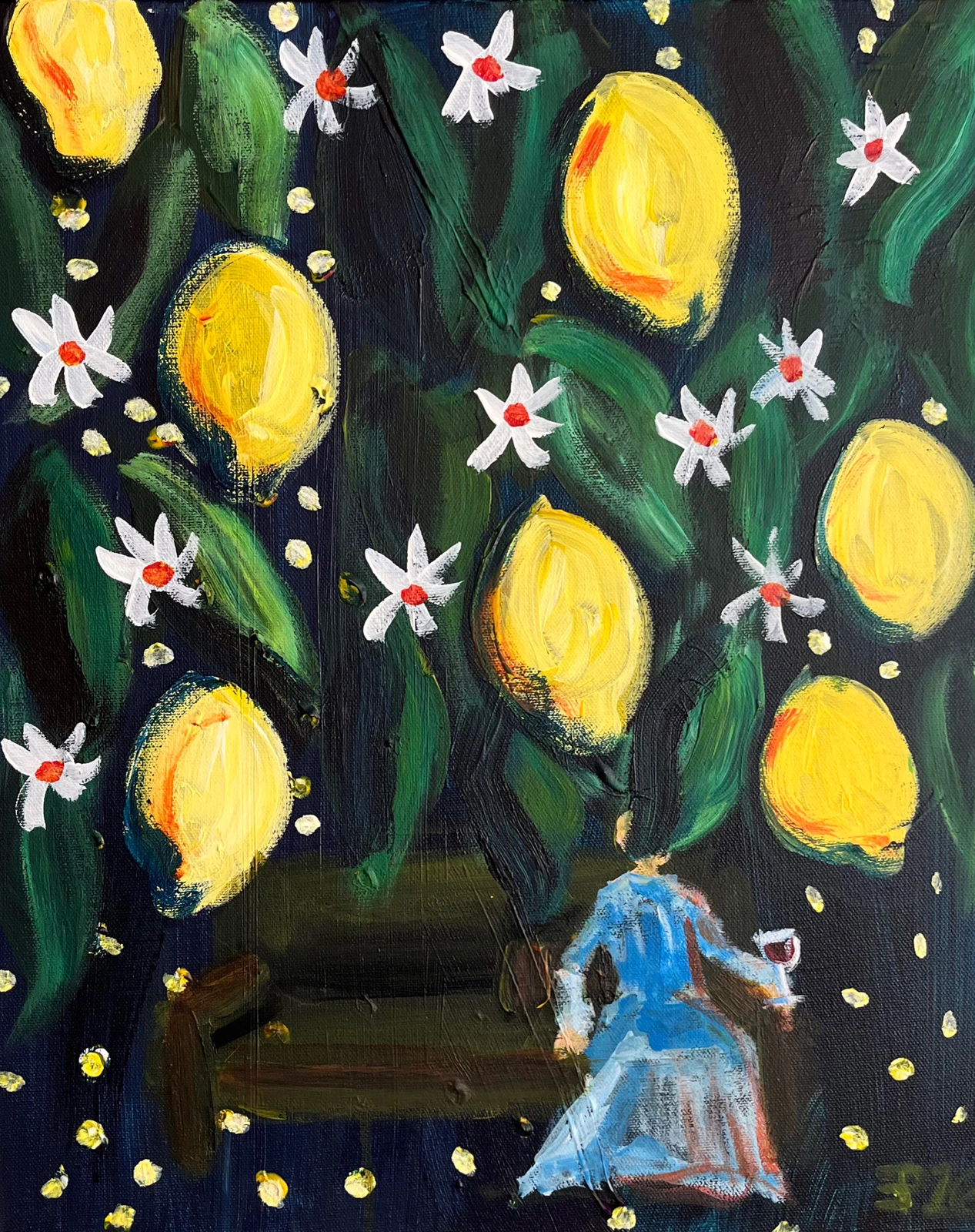 Akrylmålning Dreams of lemons av Elisa Pålsson