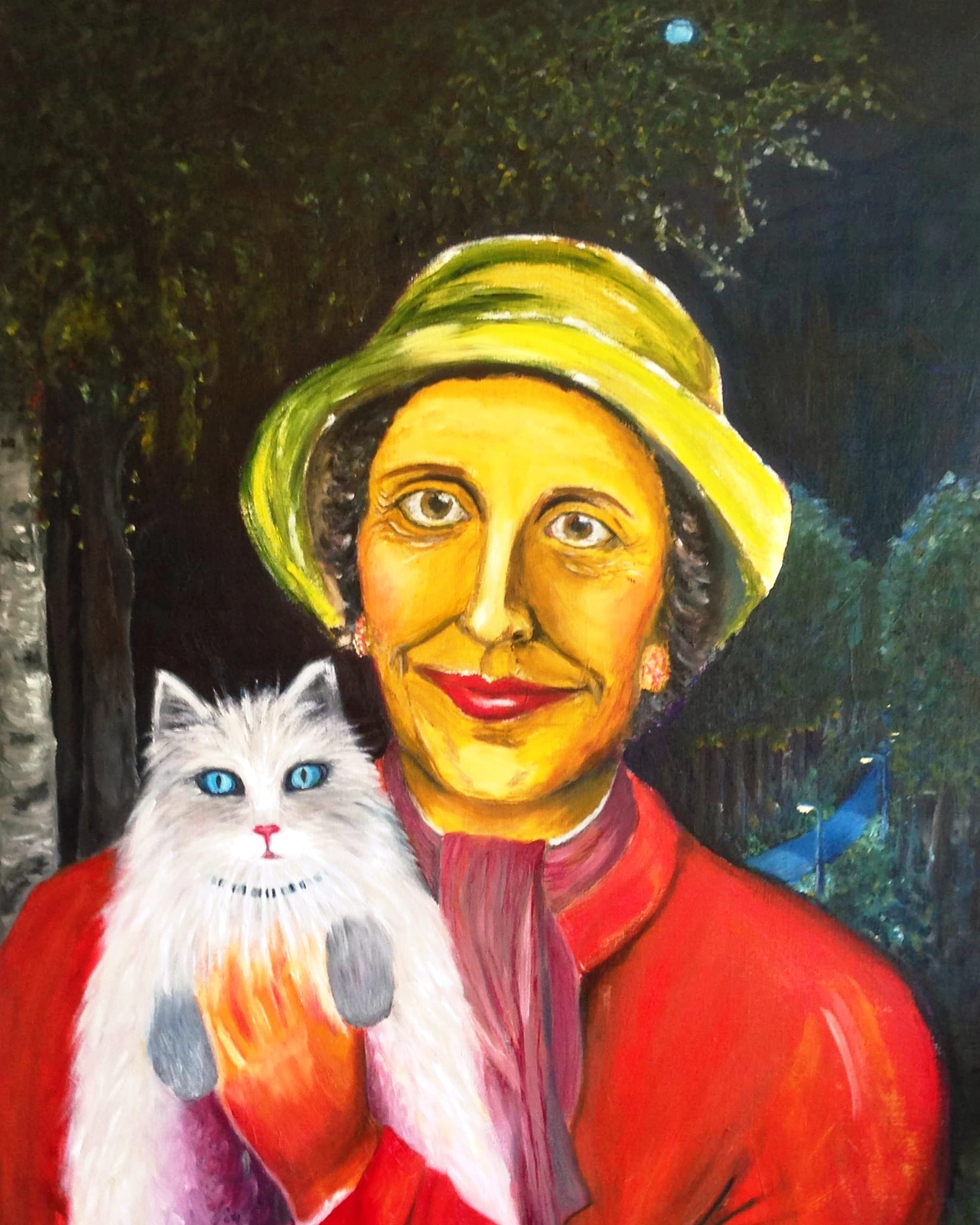 Oljemålning Alice cat-woman ? av Eva Harrysdotter Gyllecrantz