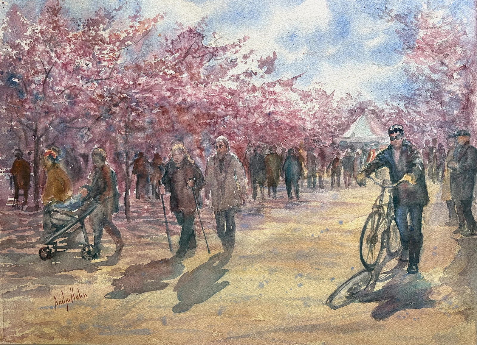 Akvarell Blommande Kungsträdgården av Nadja Helin