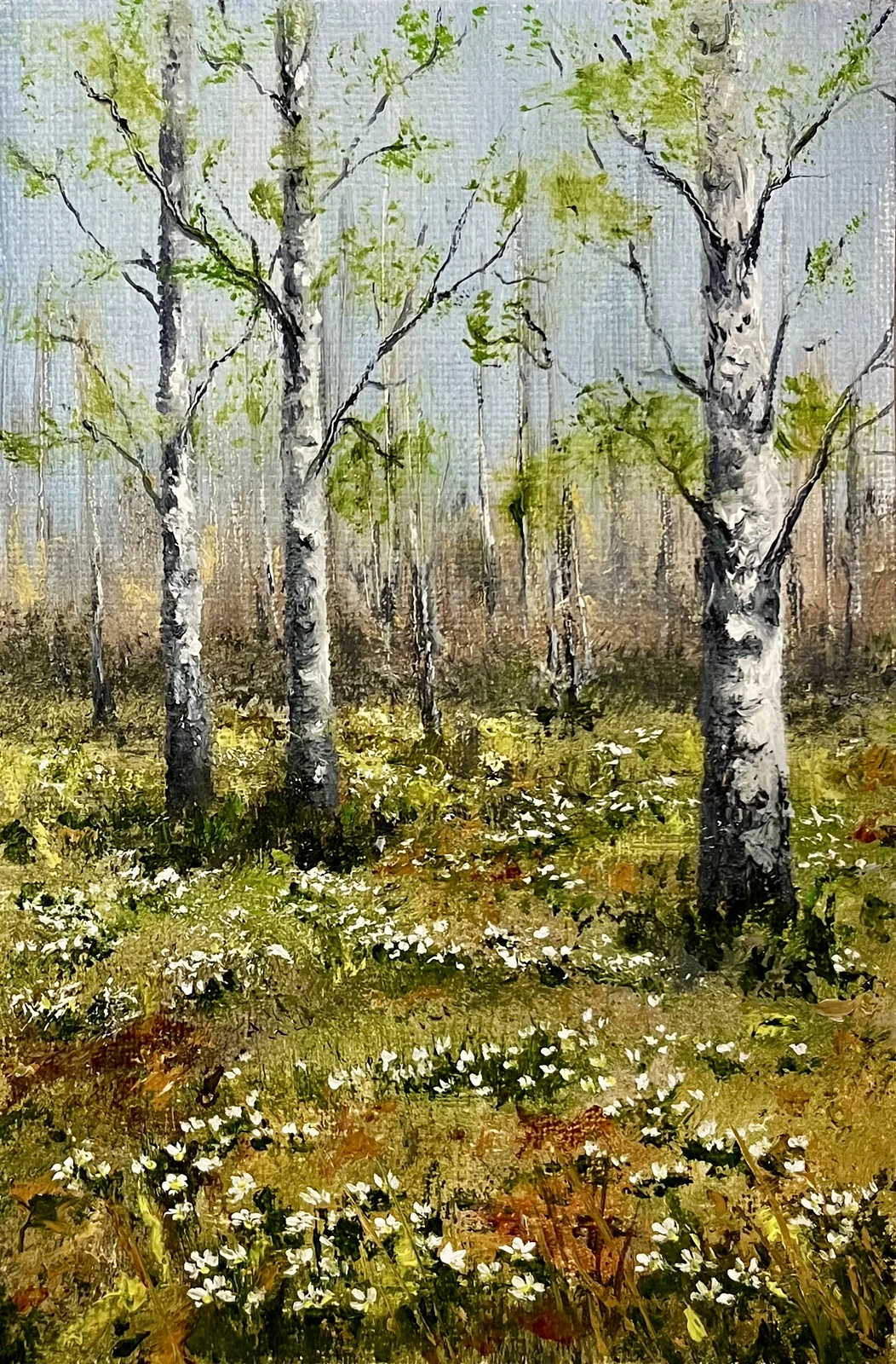 Oljemålning Vår i markerna av Helen Boreson Holmberg