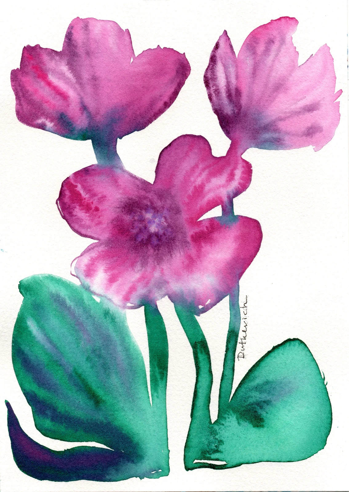 Akvarell Blommor miniatyr av Ekaterina Dutkevich