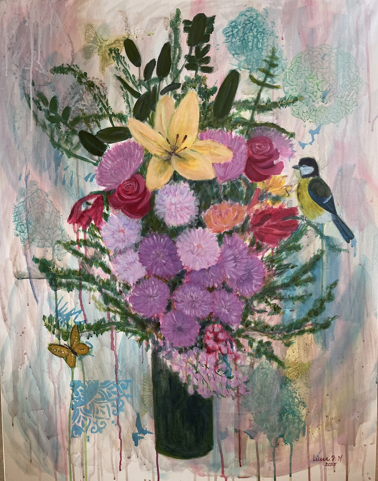 Oljemålning Ett vas av blommor av Linn Ngo