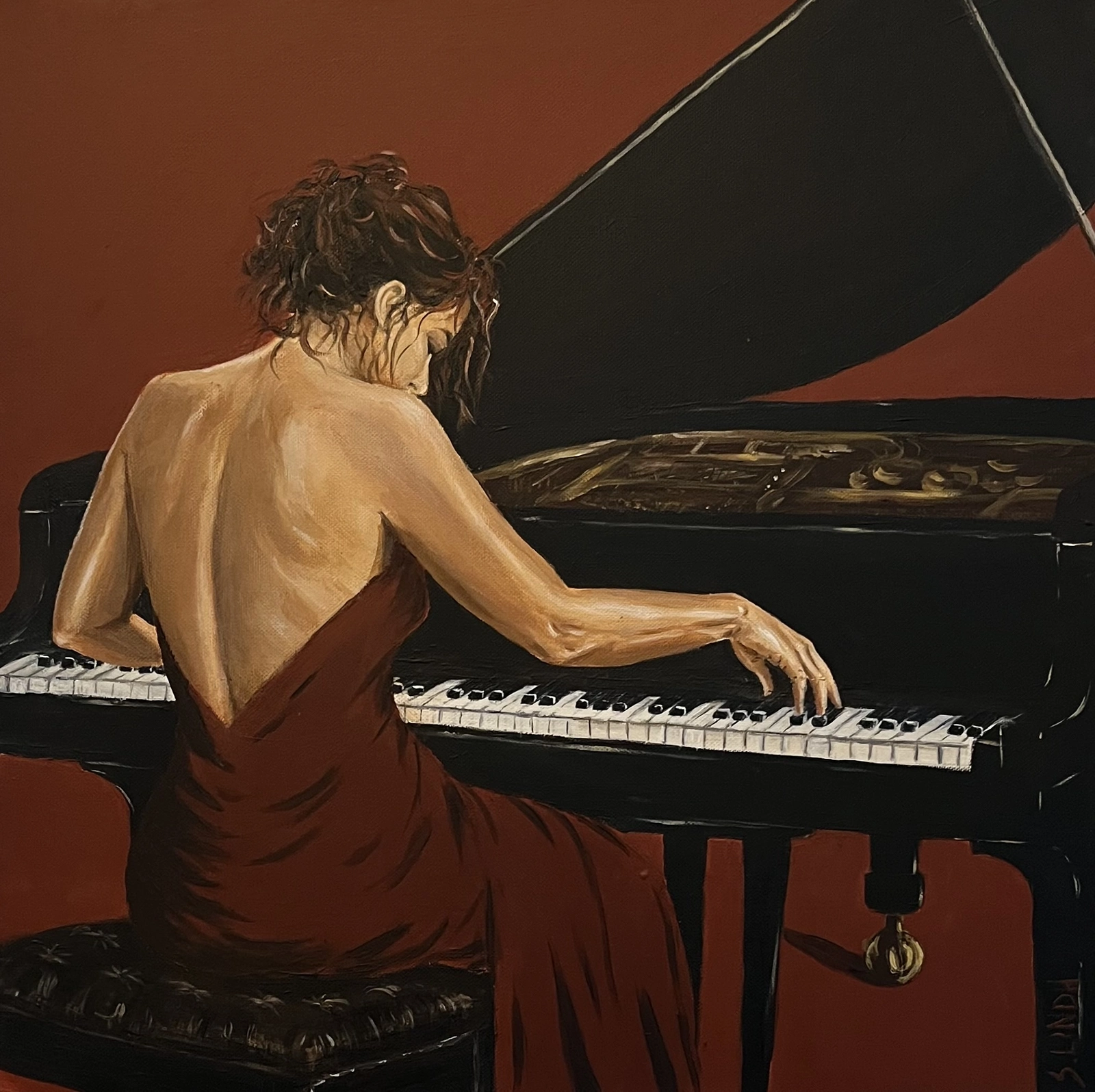 Akrylmålning Grand piano lady av Sara Lindh