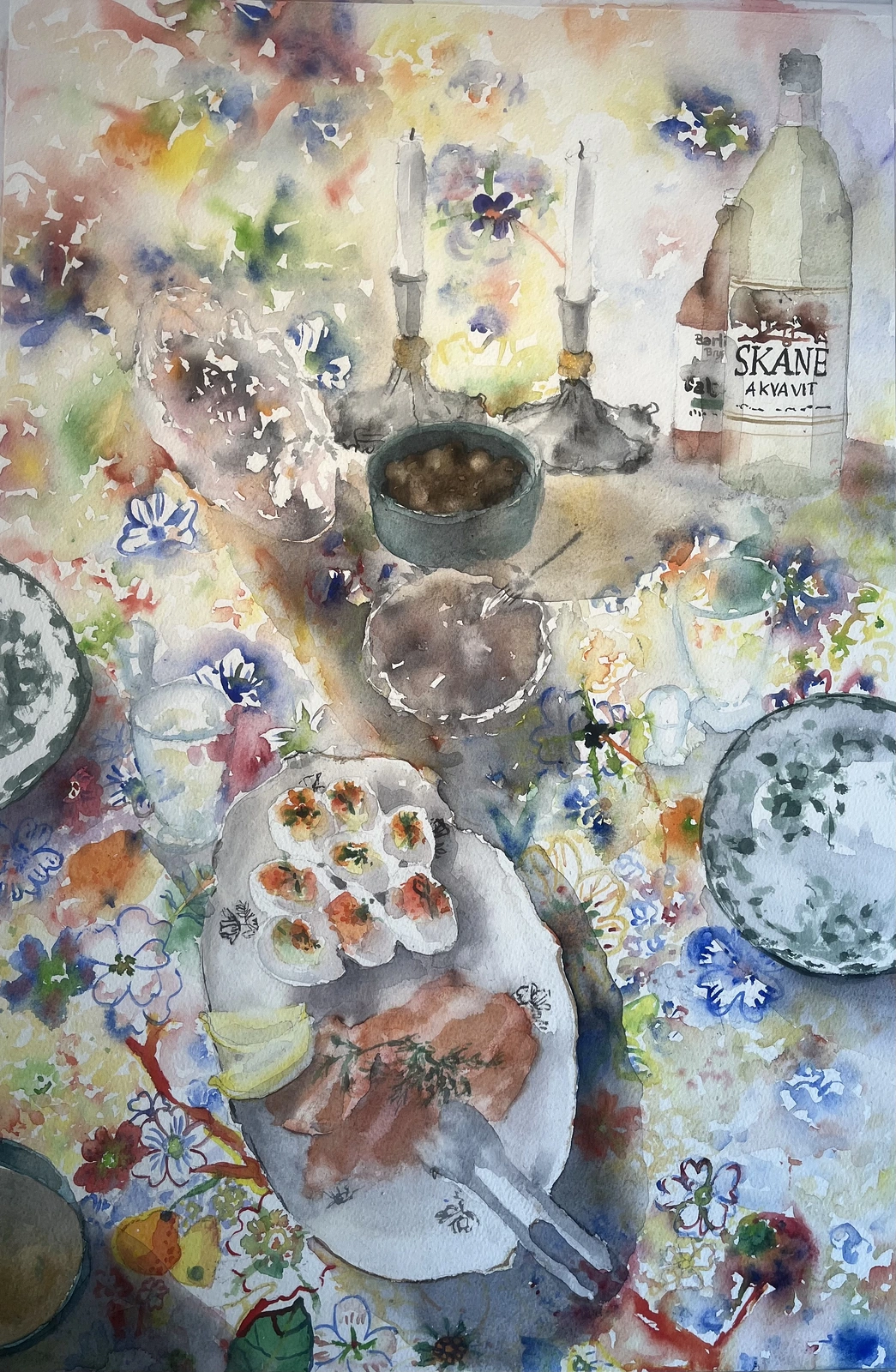 Akvarell Sommarlunch av Åsa Köhler