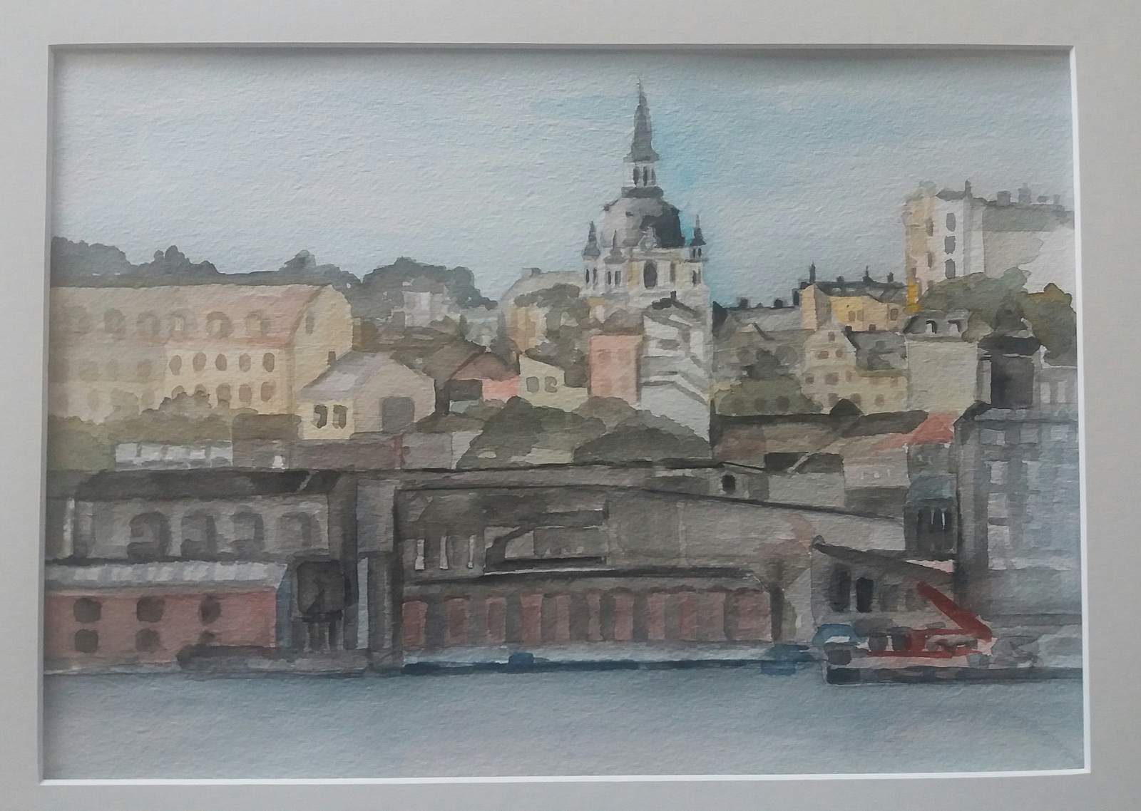 Akvarell Katarina kyrka av Ewa Rönnberg