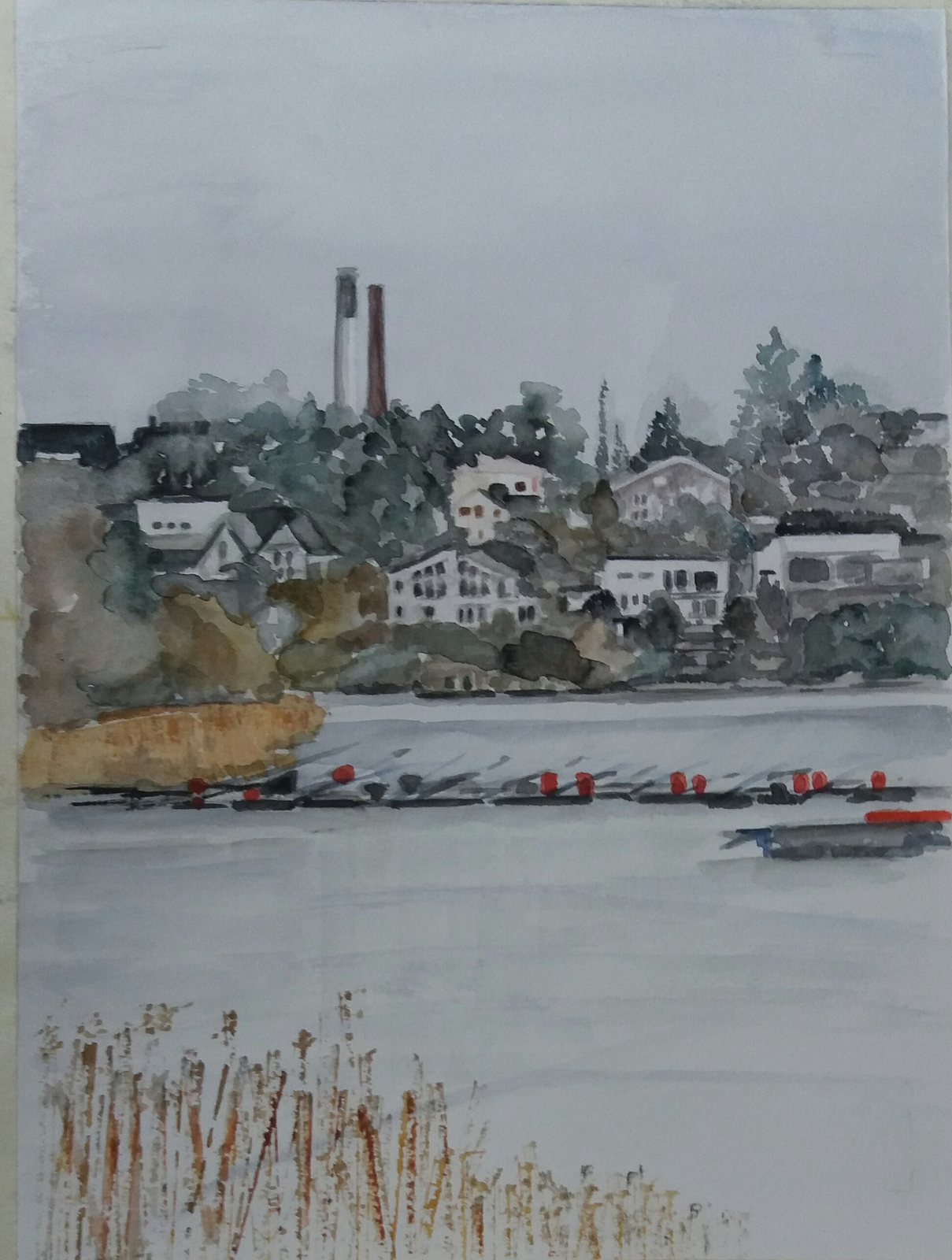 Akvarell "Hesselby Hills" av Ewa Rönnberg