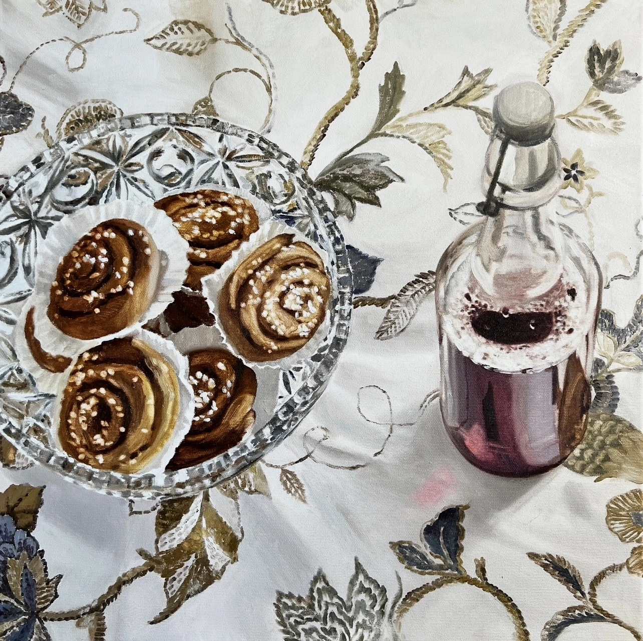 Oljemålning Saft och bullar av Magdalena Tyboni