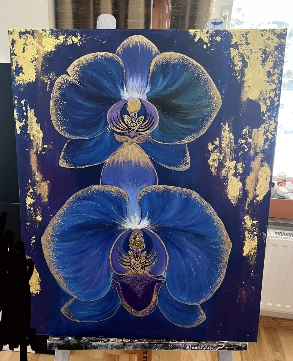 Akrylmålning Blue Orchids av Alexandra Psomiadou