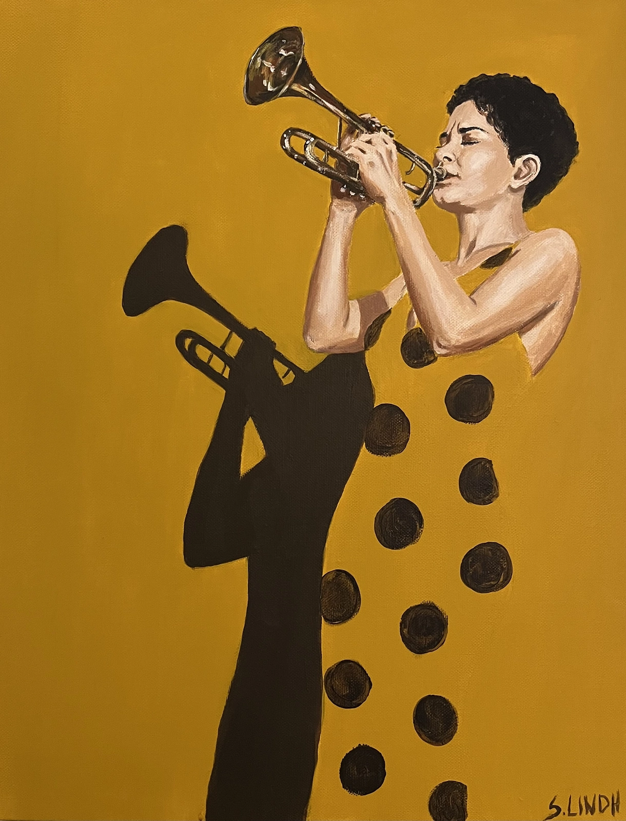 Akrylmålning Trumpet lady av Sara Lindh