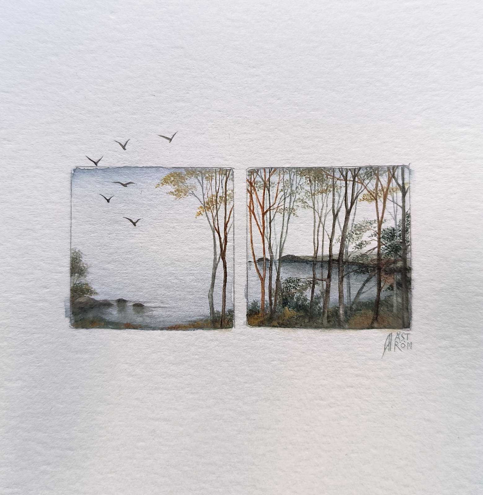 Akvarell Where the forest ends av Anna Åström