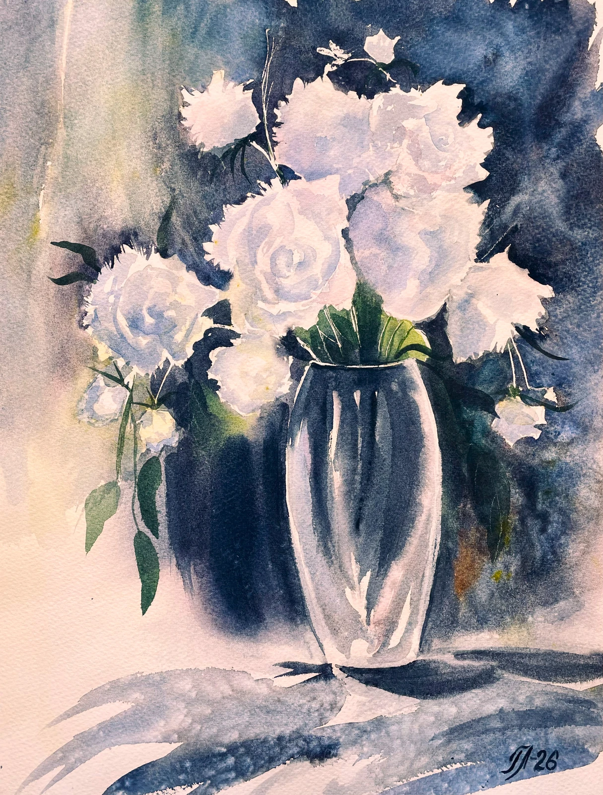 Akvarell Vita blommor av Tanya Lundmark