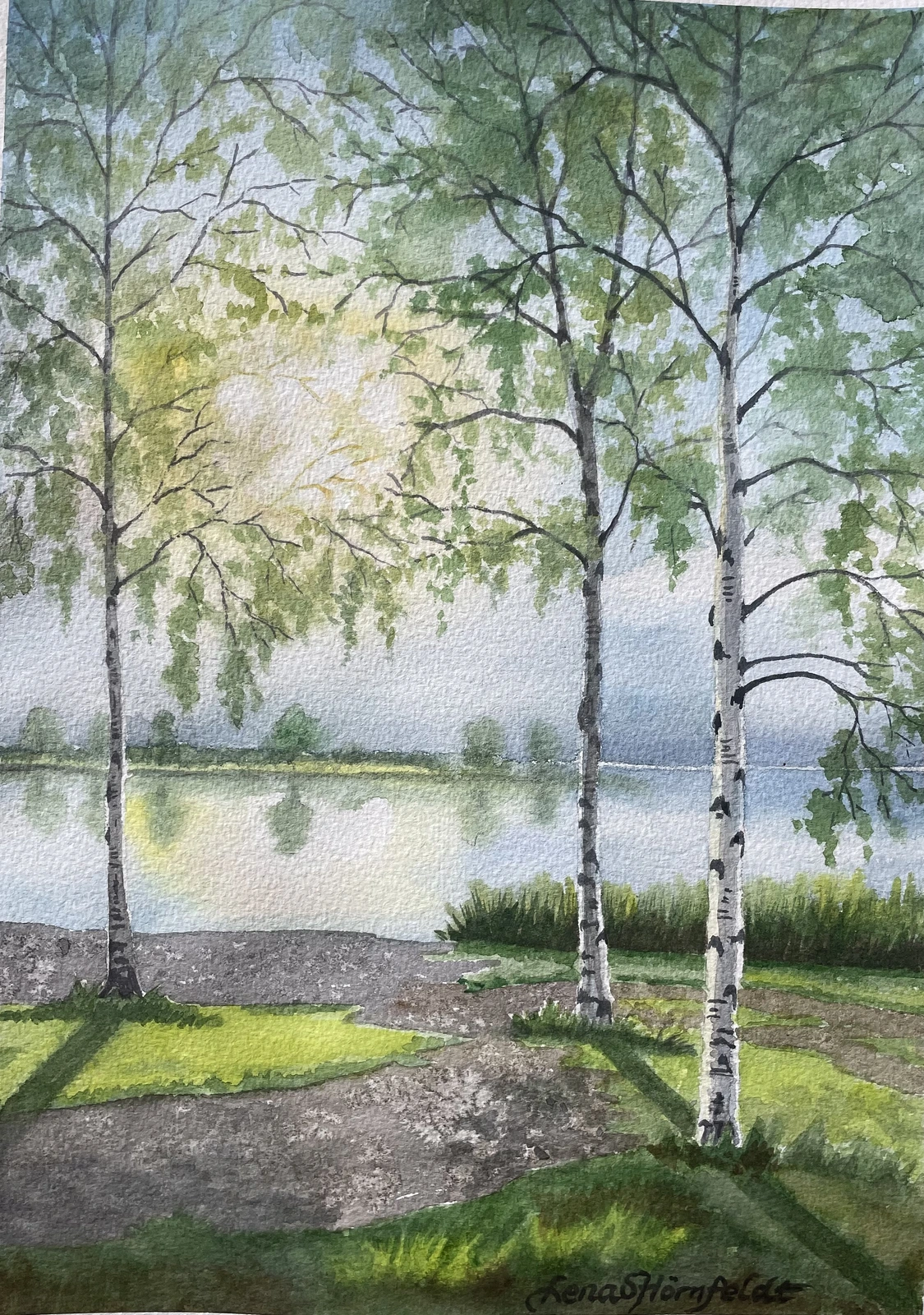Akvarell Sommar Fagerstranden av Lena Hörnfeldt
