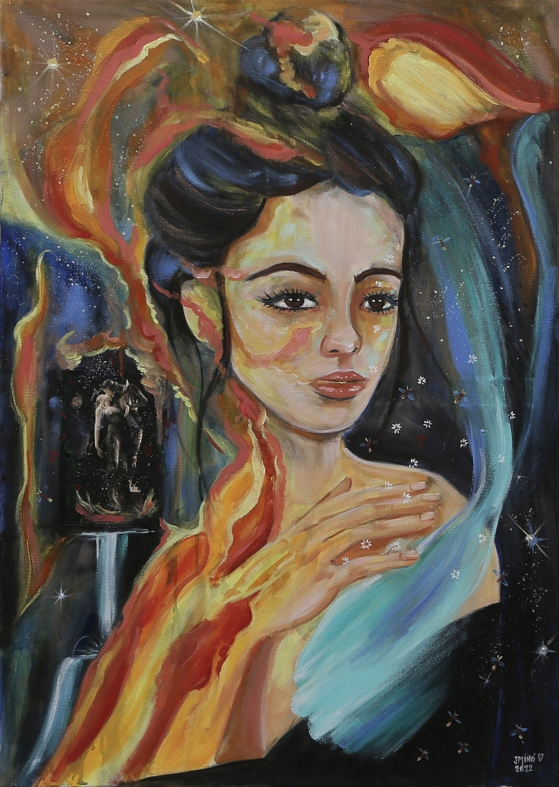 Oljemålning Fire and Ice av Judith Miró Rodriguez
