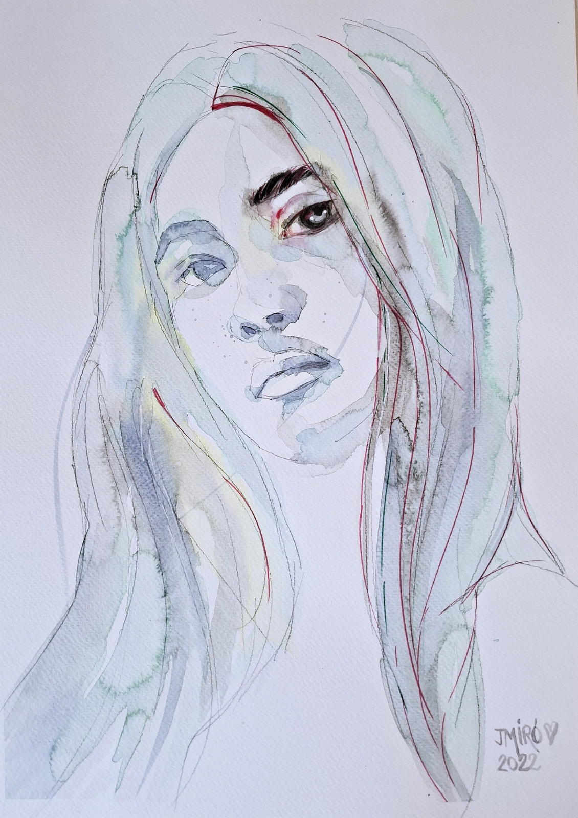 Akvarell Portrait av Judith Miró Rodriguez