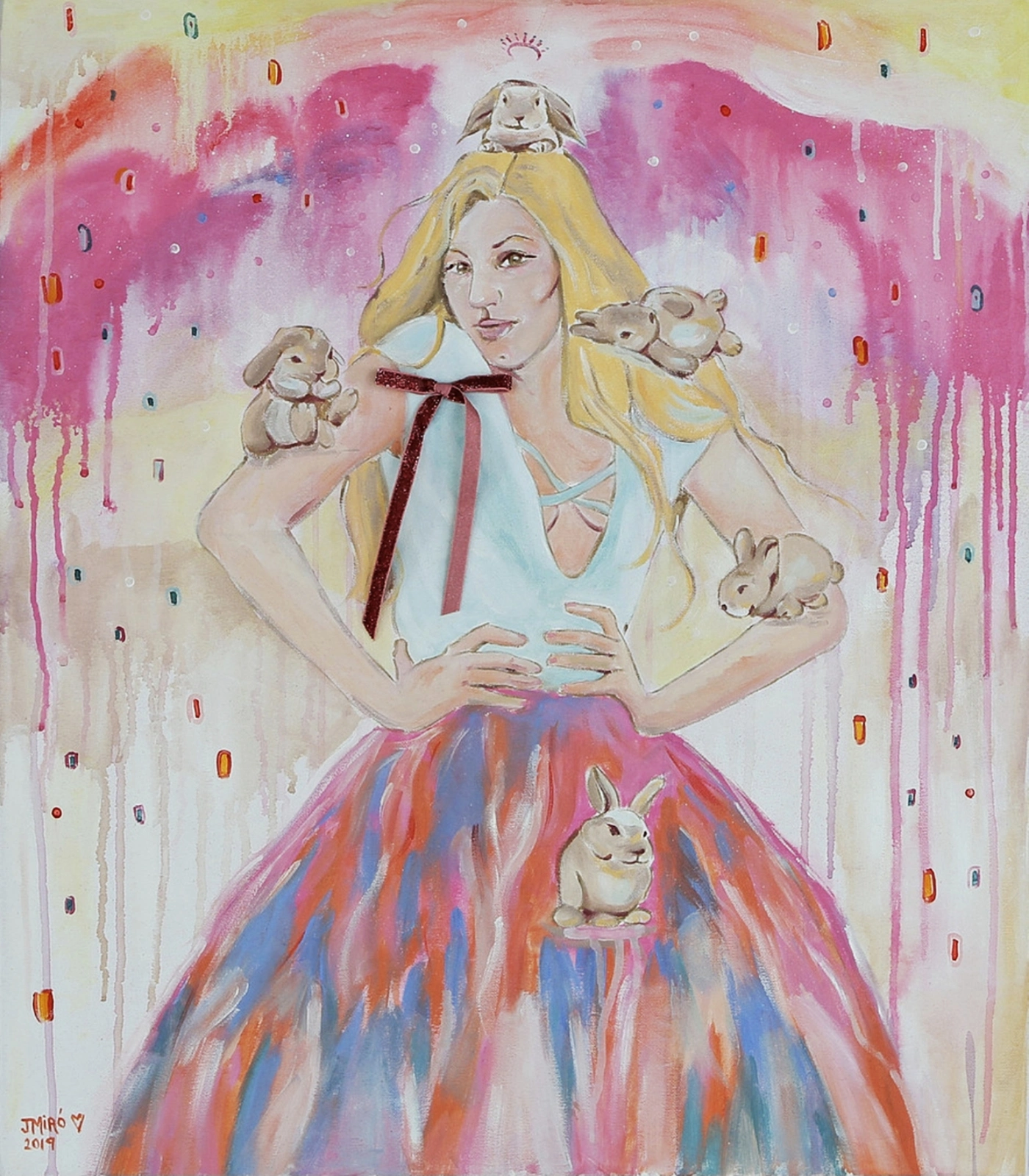 Oljemålning Bunnies are forever av Judith Miró Rodriguez
