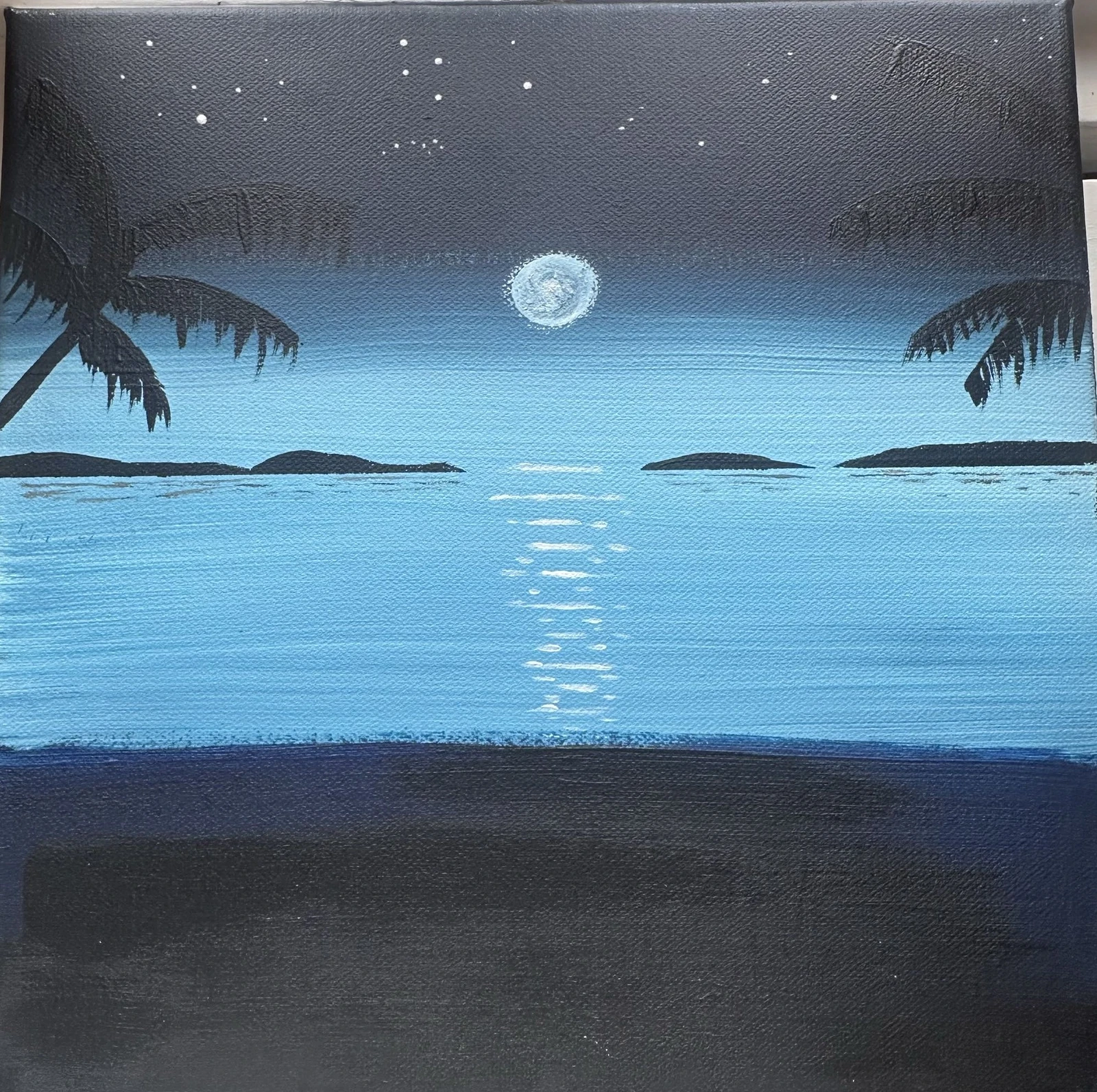 Akrylmålning Sommarnatt vid havet av Kia Berg