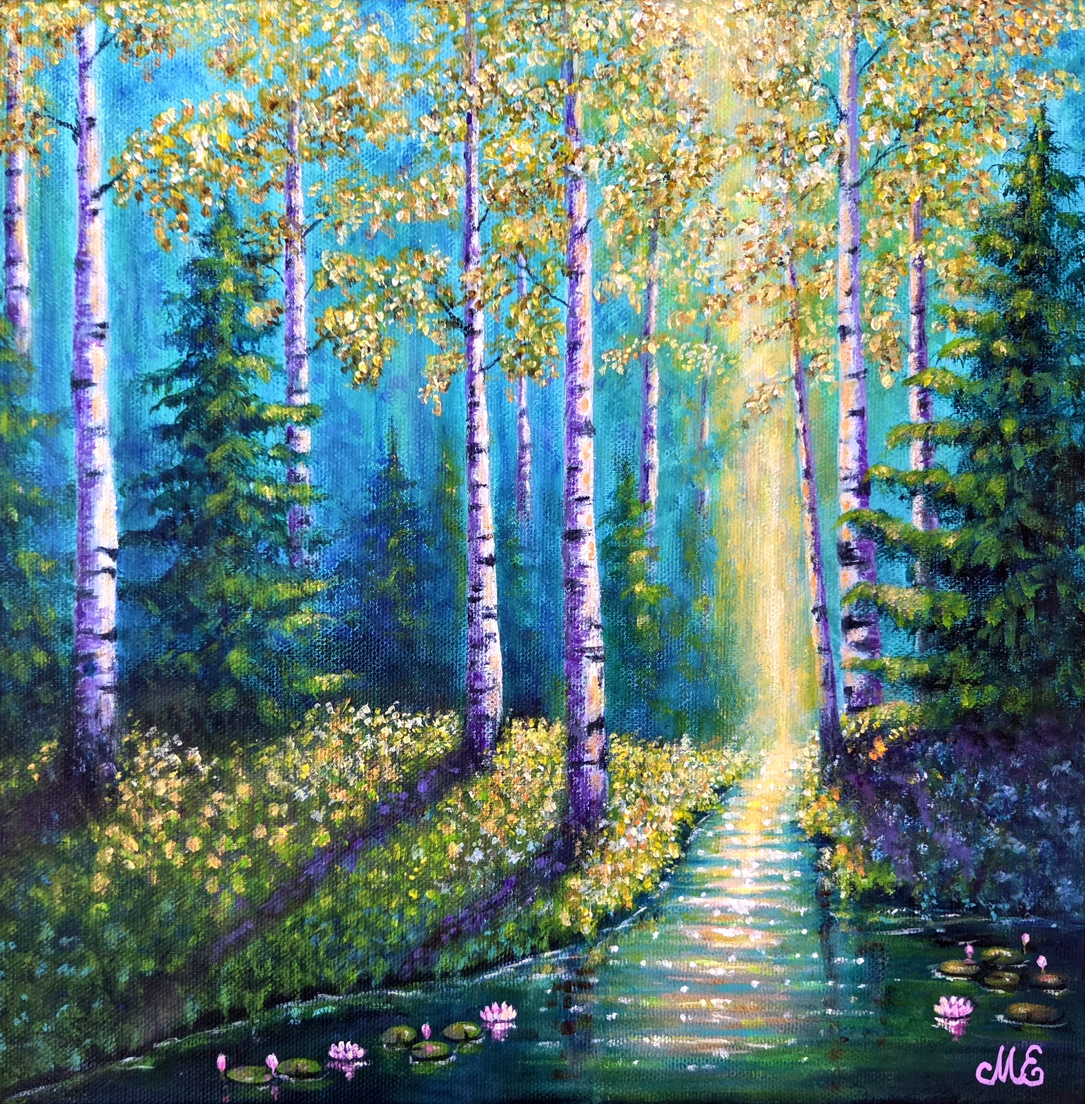 Akrylmålning Sunlit glow av Malin Eklund