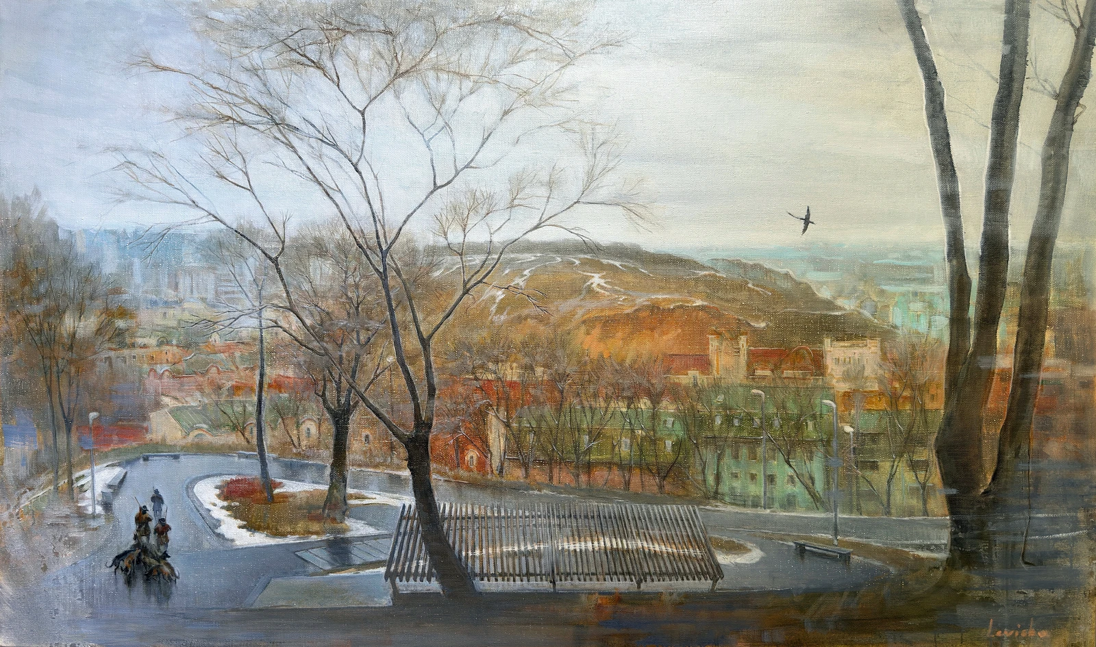 Oljemålning Bird Over the City av Alexander Levich