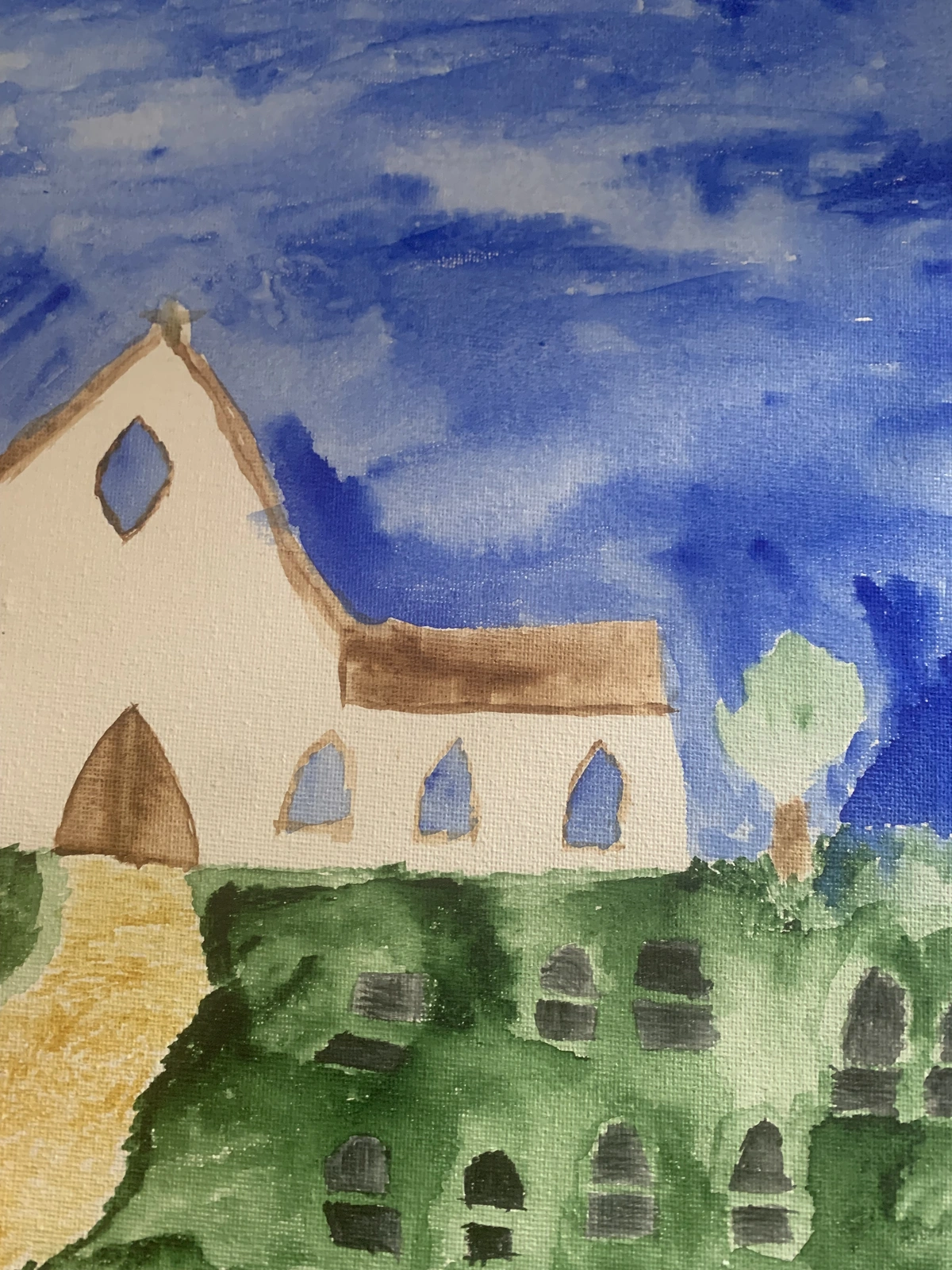 Akvarell Kyrkogård av Alicia Ahlberg