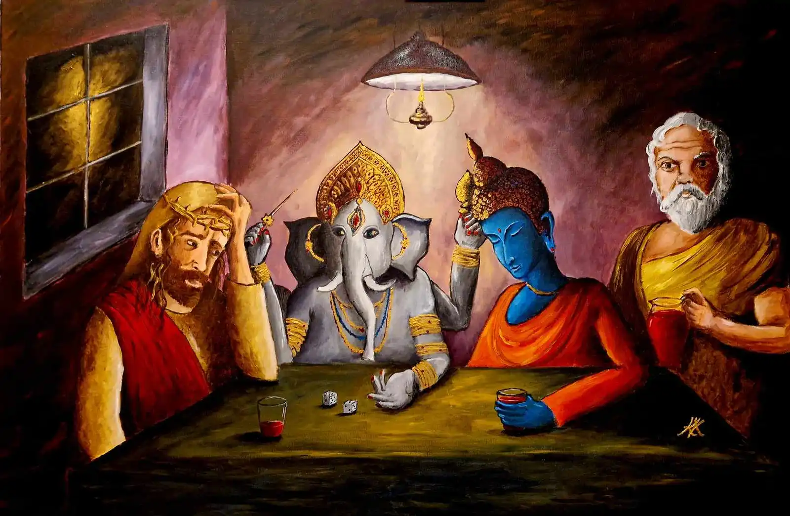 Akrylmålning Do Gods play dice? av Katerina Chatzidionysiou