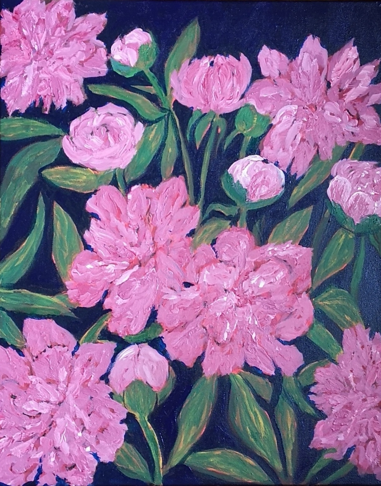 Akrylmålning Rosa pioner av Maria Anderzén
