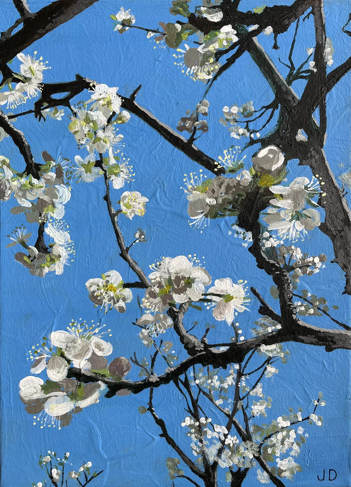 Akrylmålning Plommonträdsblommor av Julija D