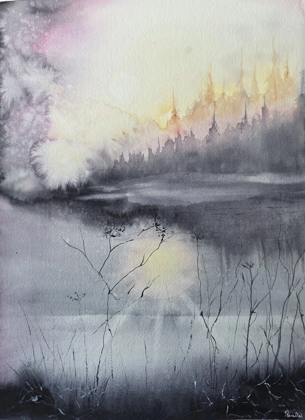 Akvarell Northern Stillness av Pernilla Carlsson