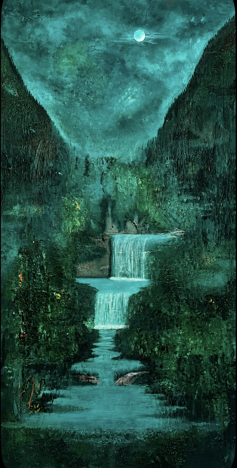 Akrylmålning The Moonlit Cascade av Felicia Kall