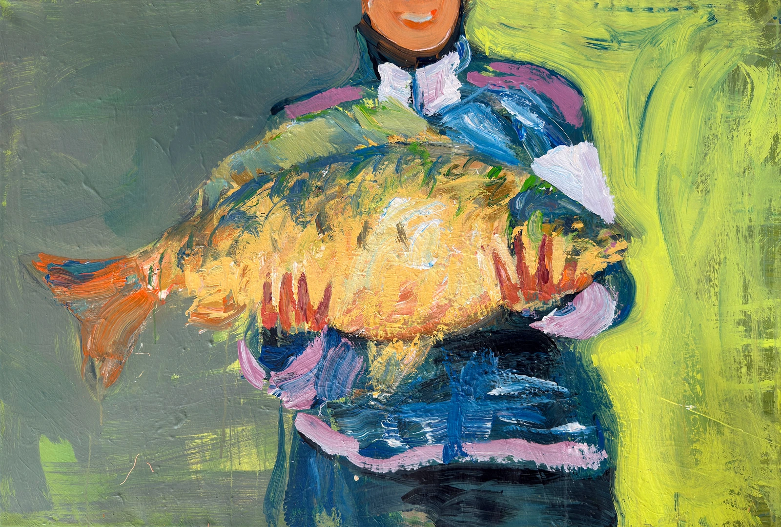 Akrylmålning Self-Portrait with Fish av Zakhar Shevchuk