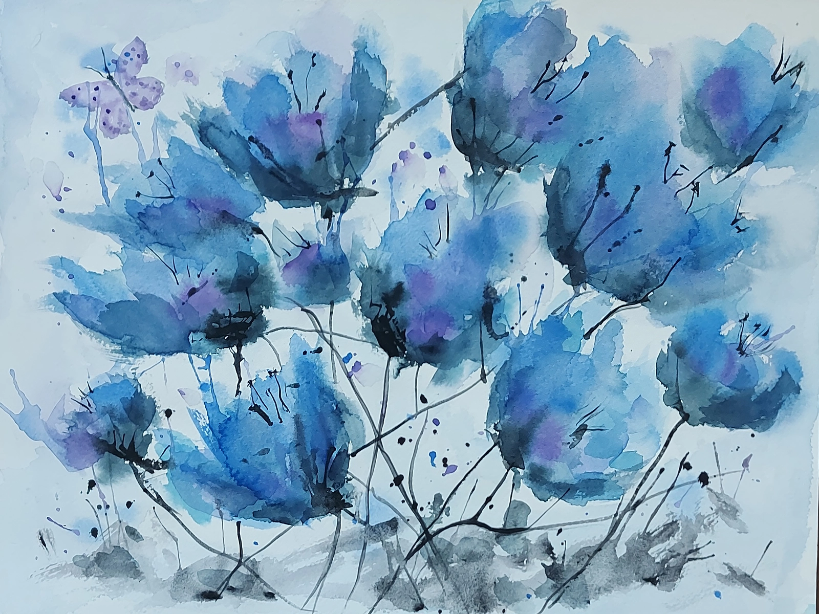 Akvarell Blue Flower av Monica Kindh