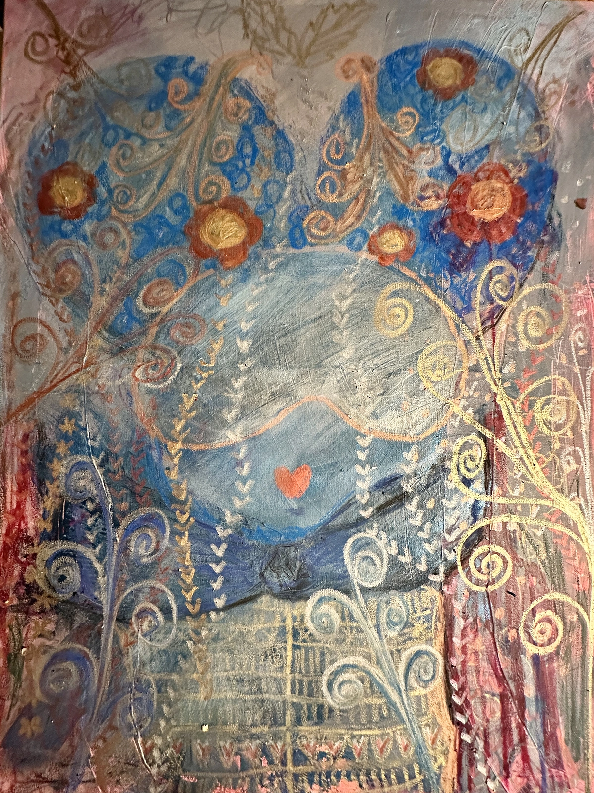 Akrylmålning Kurbits musen - Folklore Mouse av Art By Nina Johansson