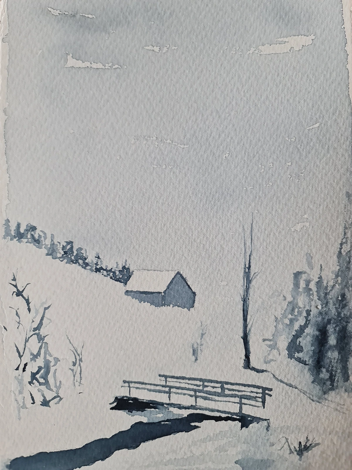 Akvarell Vinterlandskap av Marta Andertun Thomasson
