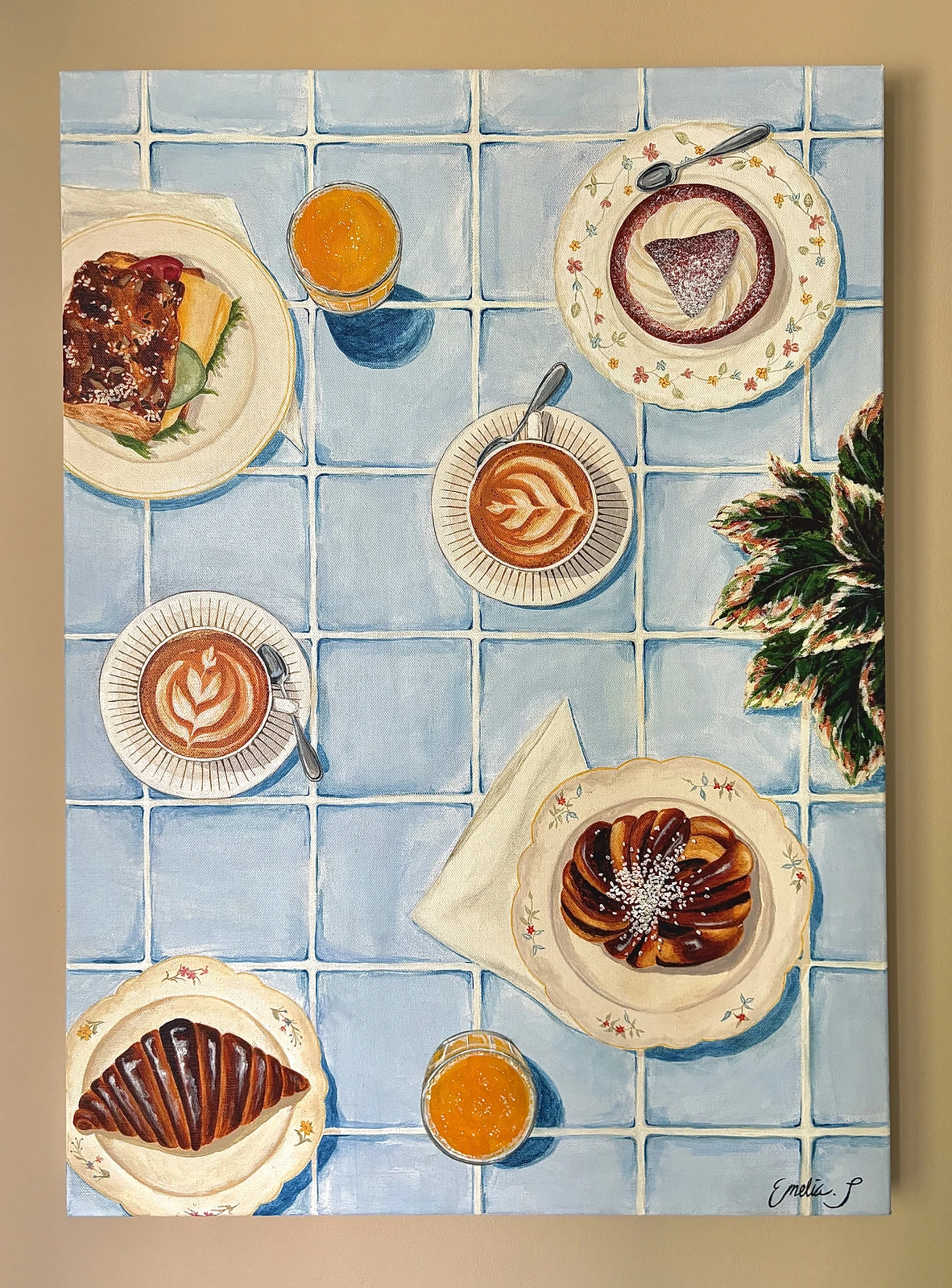Akrylmålning Fika av Emelia Skoglund