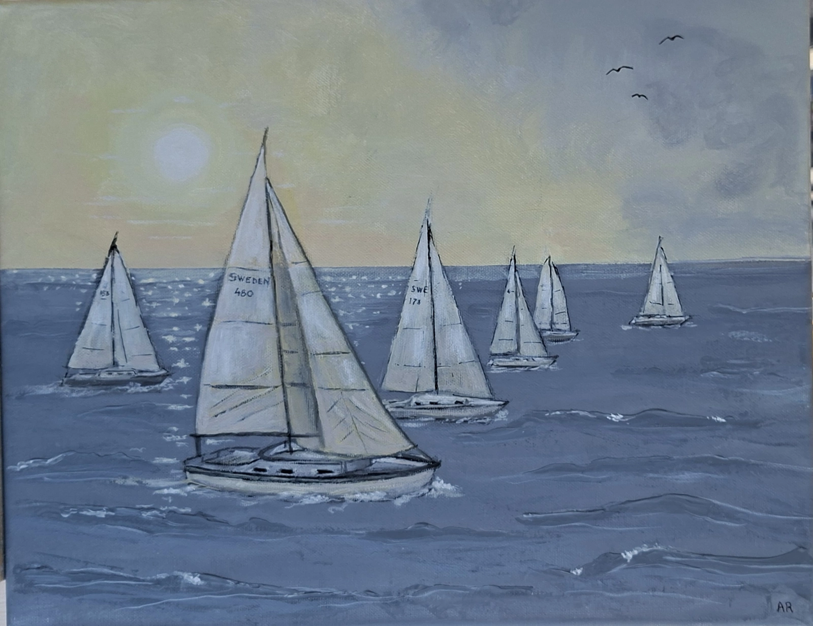 Akrylmålning Regatta av Annmarie Ramnitz