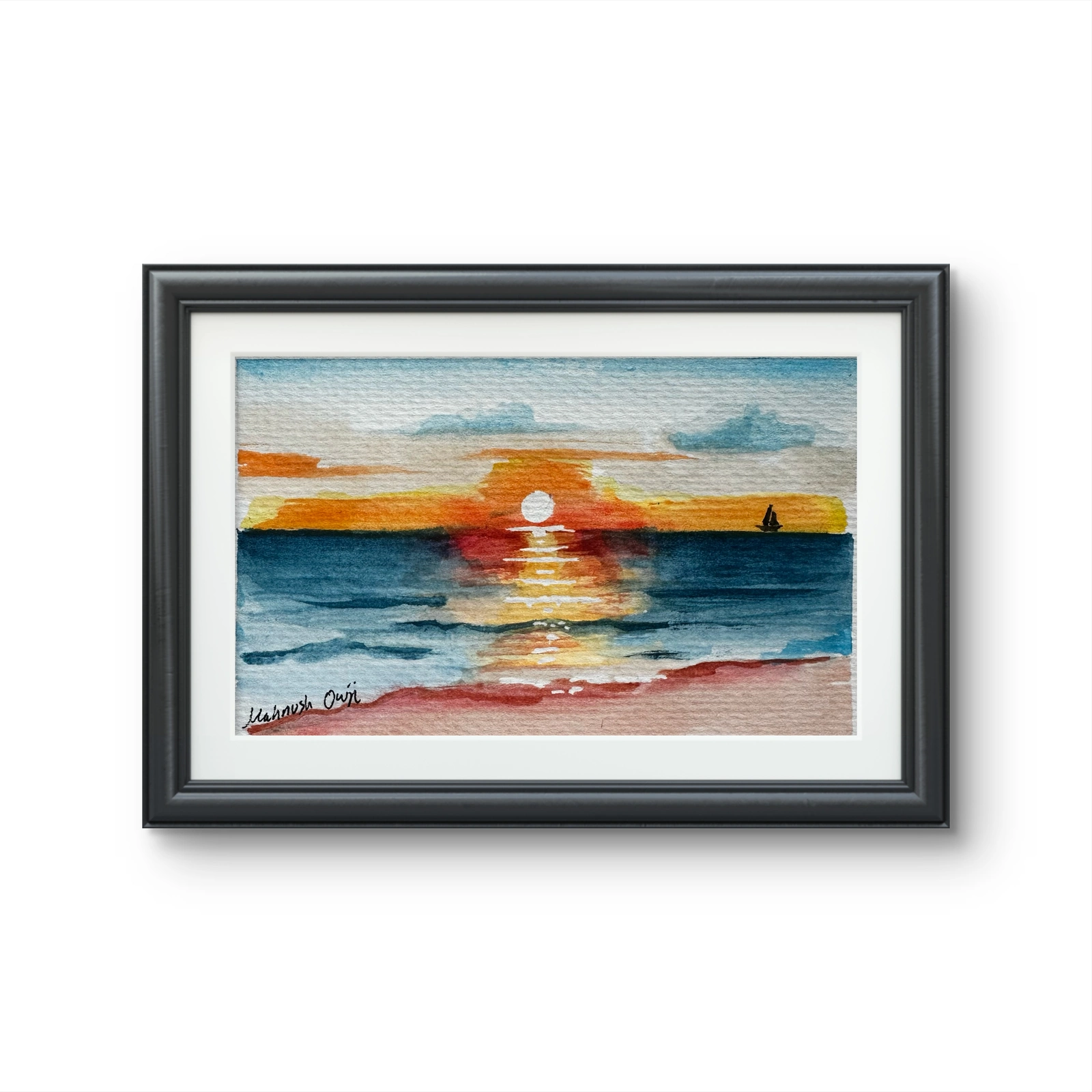 Akvarell När dagen lämnar havet av Mahnush Owji
