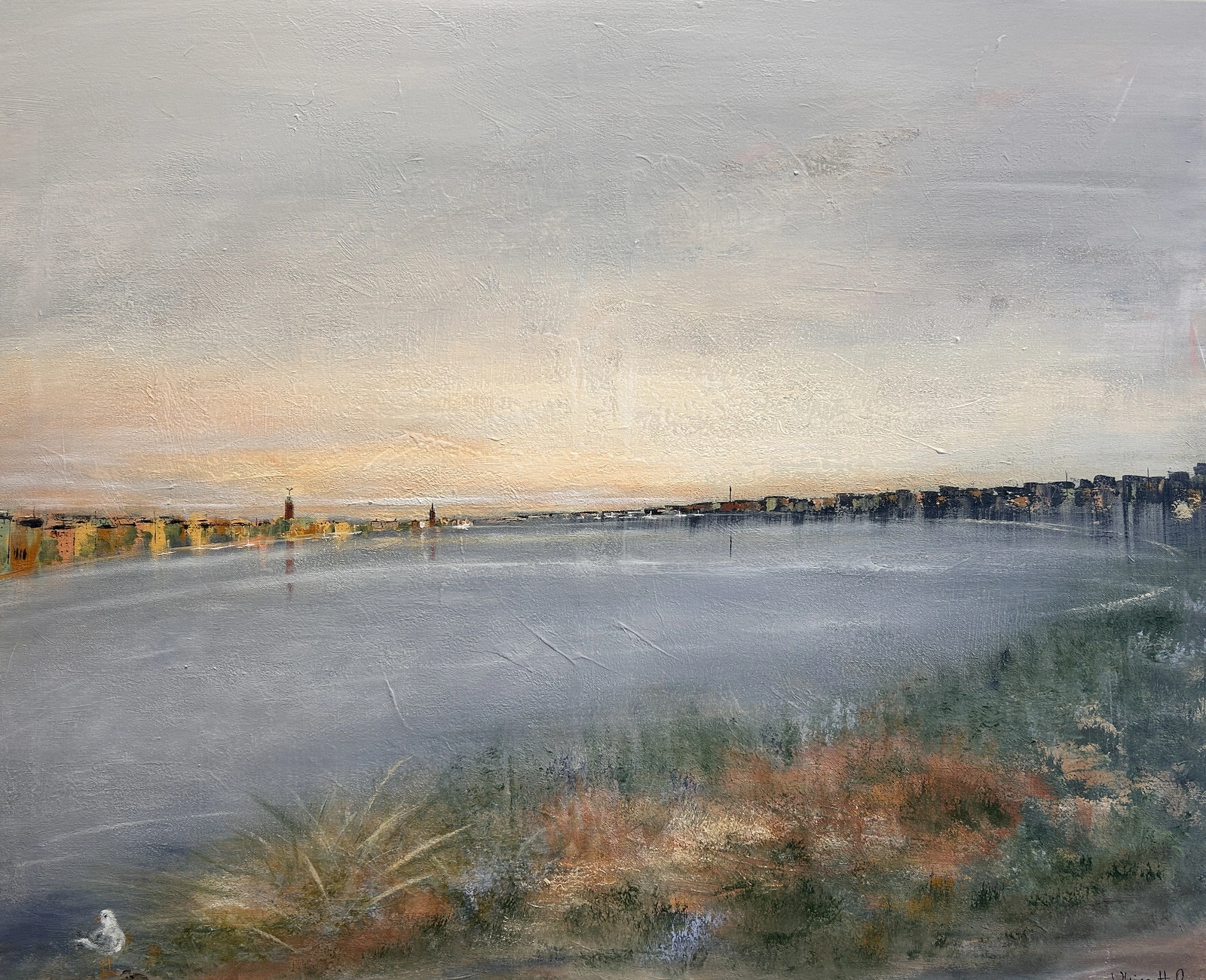 Akrylmålning Blå vy från Västerbron av Ulrica Halling Olsson_art Stockholm