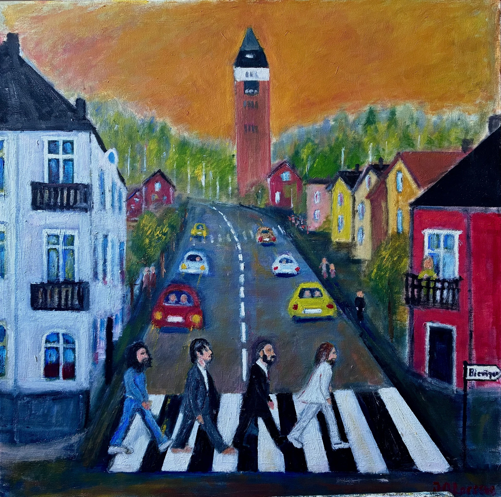 Oljemålning Abbey road/Bievägen av Jan-Olof Larsson