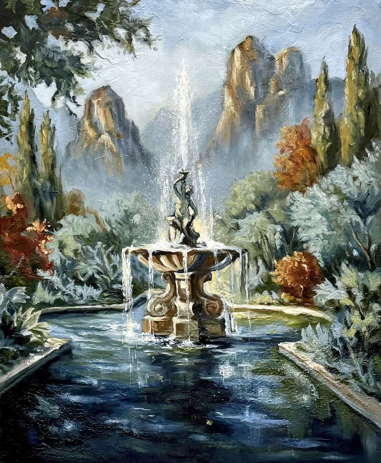 Oljemålning Hidden Fountain av Marit Stjernberg