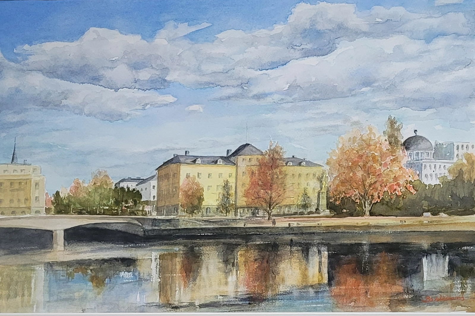 Akvarell Karlstad vid Klarälven av Bo Wiktorsson